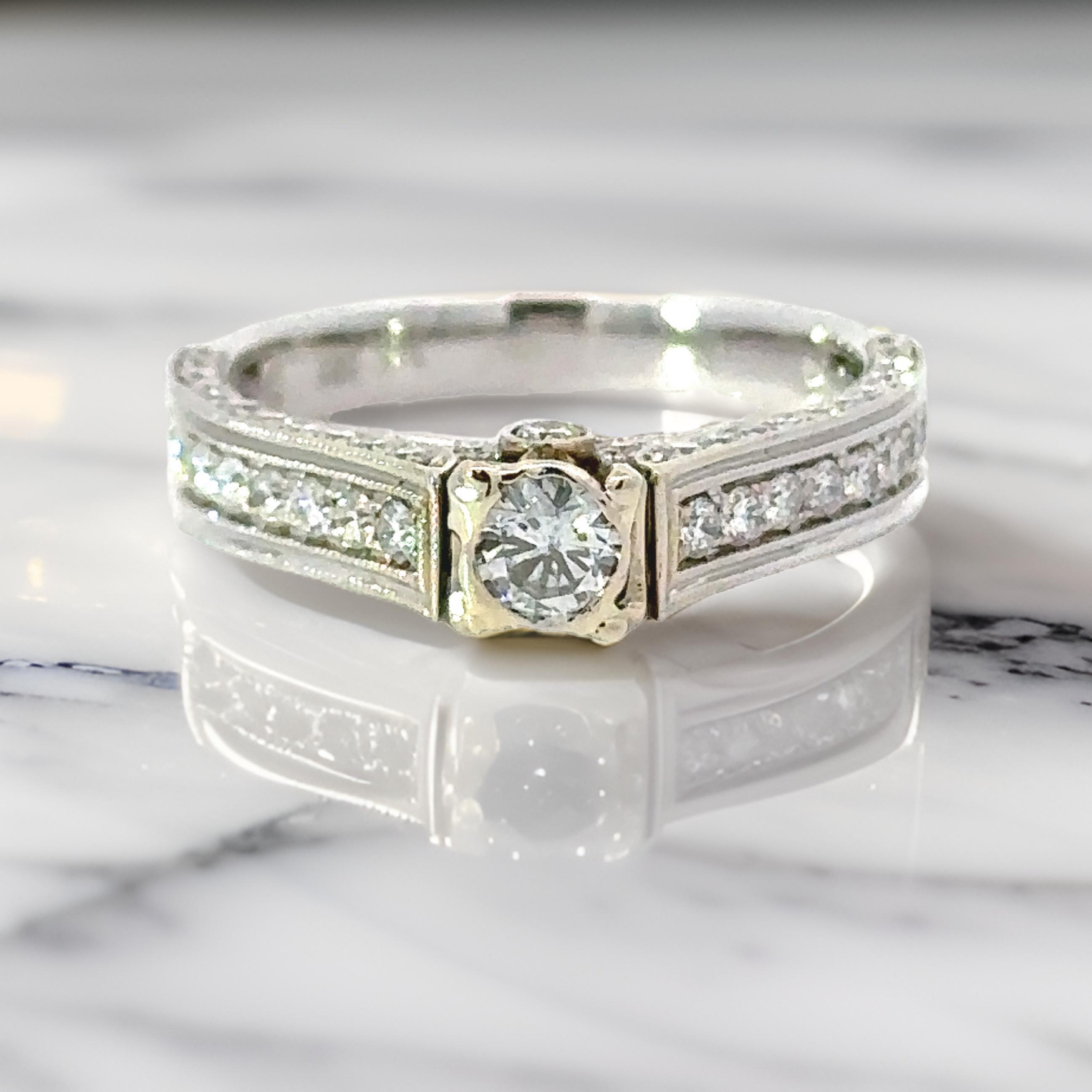 Maya Lianna Ring, 1 Round Diamond 0.25 ct G-H SI1-SI2, 64 Round Diamond 0.72 cttw  G-H SI1-SI2, 14K White Gold 3.78g