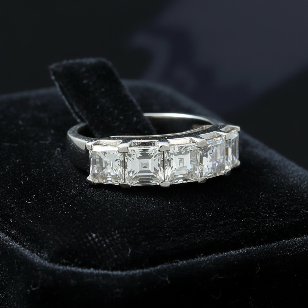 Estate Ring 5 Asscher Cut Diamond 2.36cttw. G-H VS1-VS2  Platinum 6.40g