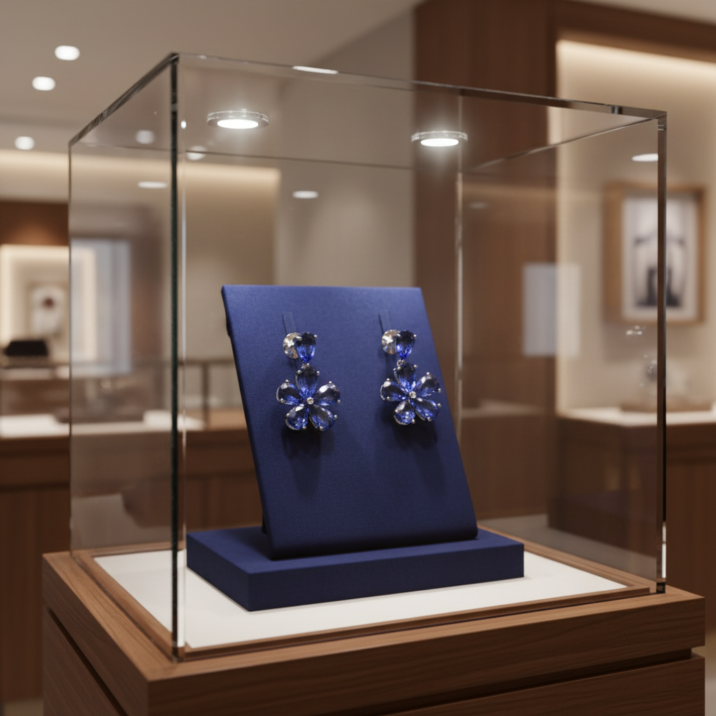 Estate Earrings, 2 Round Brilliant Cut Diamond 0.04 ct  G-H SI1,12 Tanzanite Pear Shape 16.32 ct  18K White Gold 8.72g