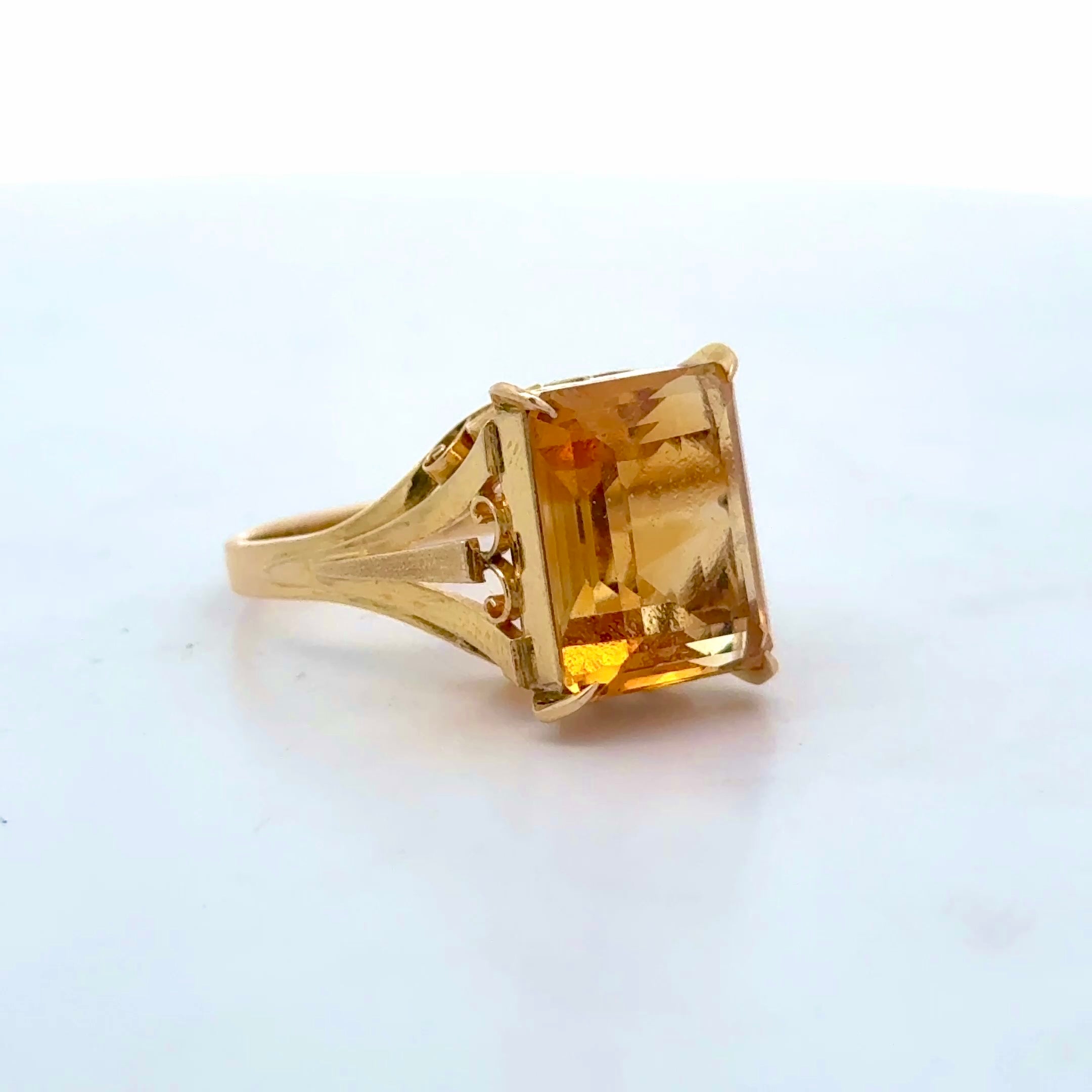 Estate Ring1 Citrine Emerald Cut 5.50 ct  18K Yellow Gold 6.37g. All Weights Estimated.