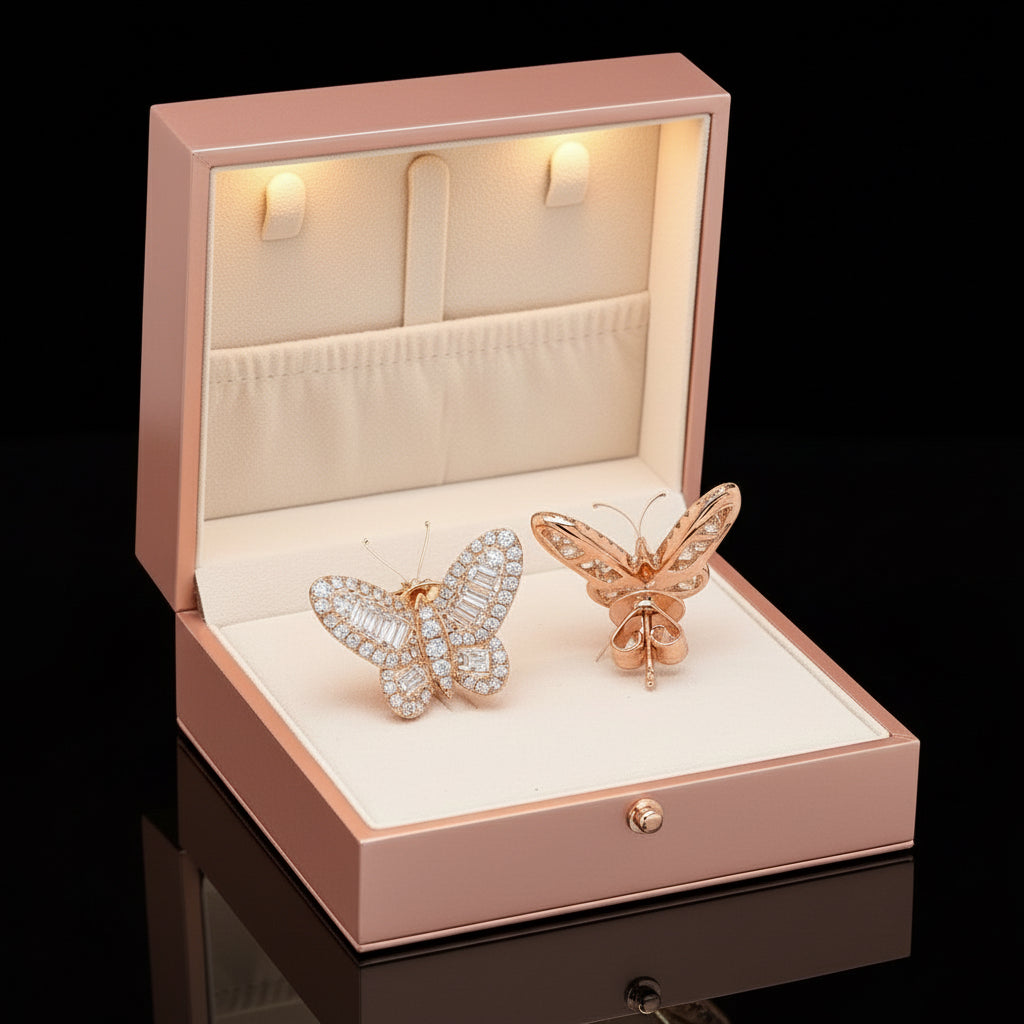 Fashionista Butterfly Earrings, Mixed Diamond 2.99 cttw, 18K Rose Gold 6.50g