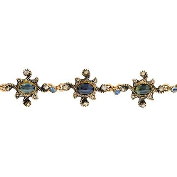 Harvey & Core Necklace, Rose Cut Diamond 2.00ct I-J I1, 40 Sapphires Cabochon 15.00cttw, 14K/Silver Yellow Gold 60.06g. All Weights Estimated.