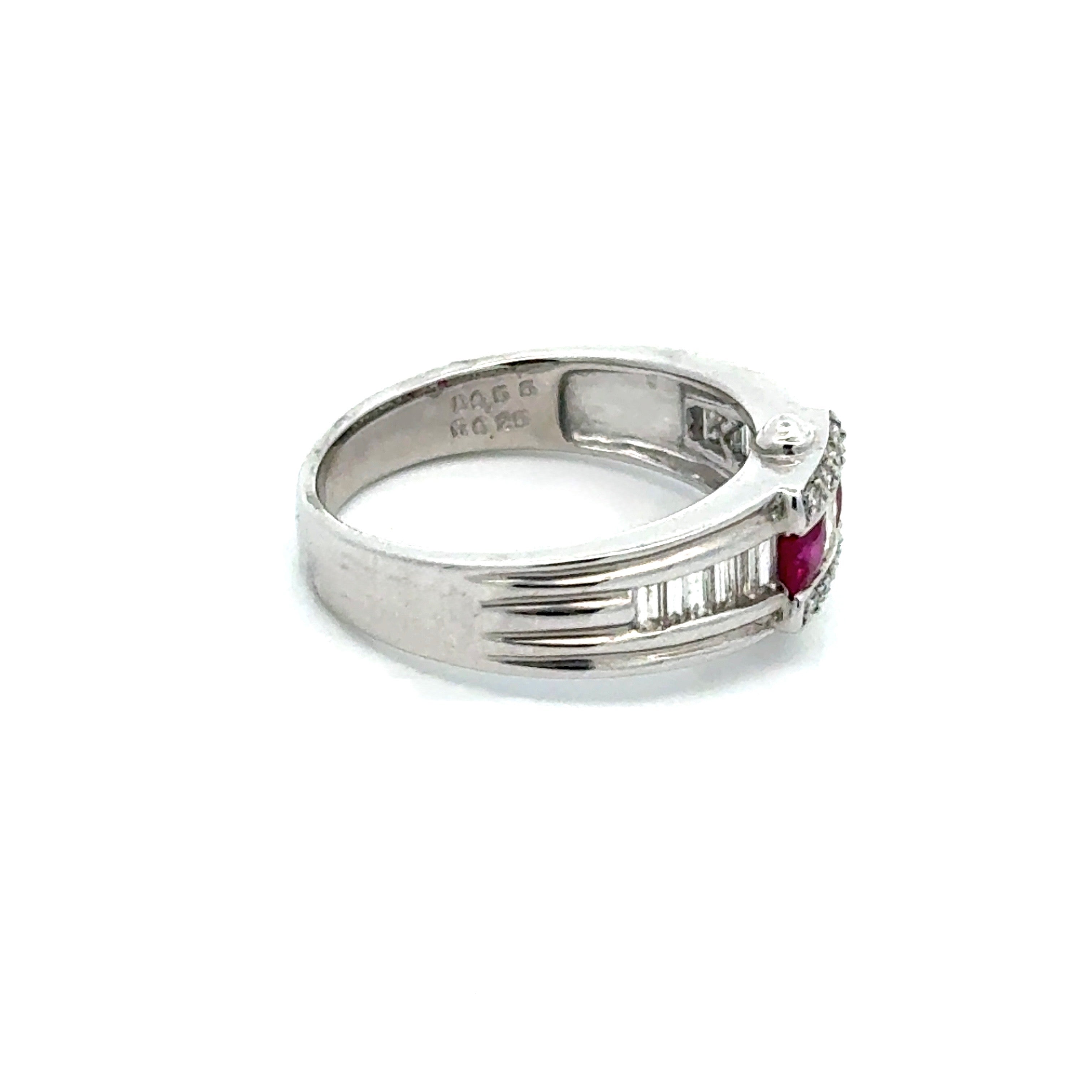 Vintage Ring TB/RBC Diamond 0.55cttw  G/H , 2 Ruby  PC 0.25cttw  PLATINUM W 6.00g ,All Weights Estimated