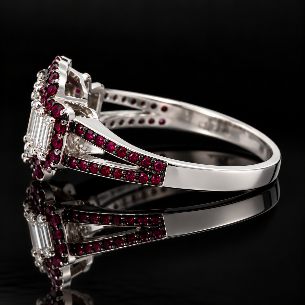Estate Ring, Mixed Cut Diamond 0.50 cttw  G-H VS1-SI1, Ruby Round 0.70 cttw  18K White Gold 4.16g. All Weights Estimated.