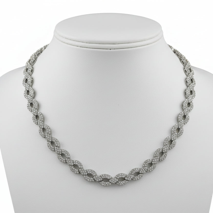 ADJ Necklace, Round Brilliant Cut Diamonds 12.00cttw G-H VS1-SI1, 18K White Gold 50.40g. All Weights Estimated.