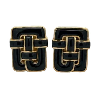 Angela Cummings Earrings, Enamel Black, 18K Yellow Gold 22.50g. All Weights Estimated.