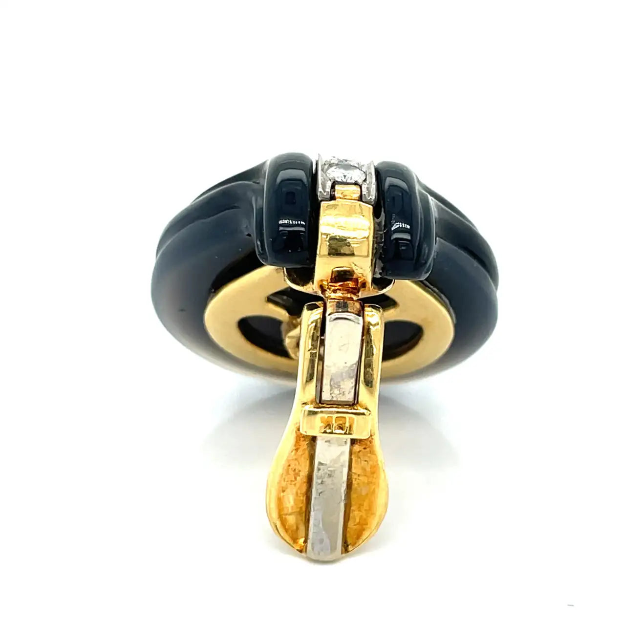 Estate Earrings, Round Diamond 3.00 cttw, Freeform Onyx, 18K Yellow Gold 33.41g