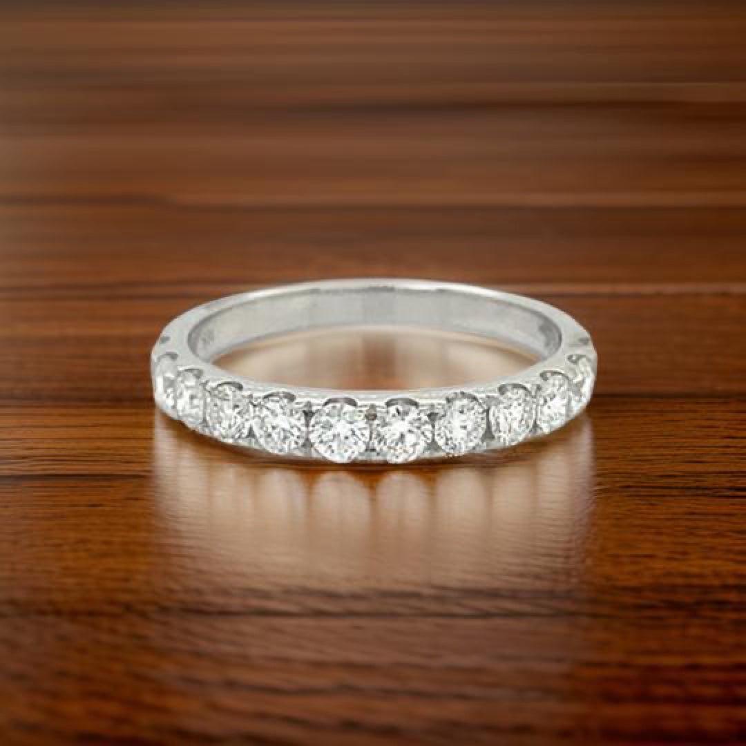 Maya Lianna Anniversary Band Ring, 12 Round Diamond 0.74 cttw H-I SI1-SI2, 14K White Gold 1.85g