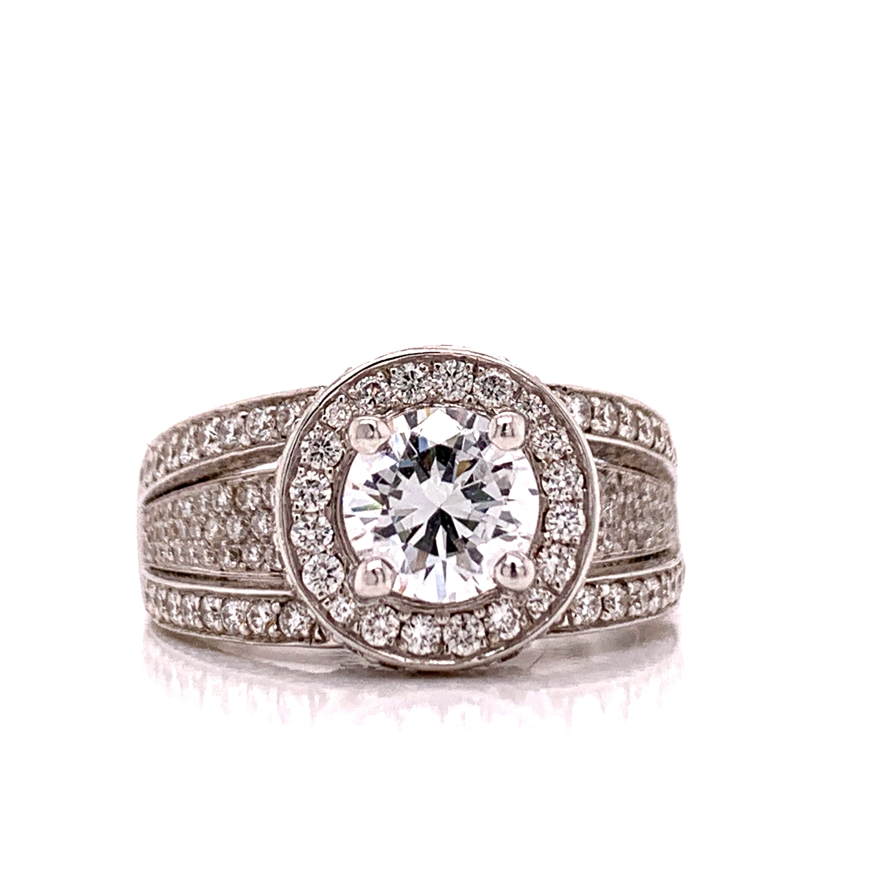 Michael M. Semi-Mount Ring, 1 Round Cubic Zirconia, Round Diamond 1.54 cttw, 18K White Gold 11.90g