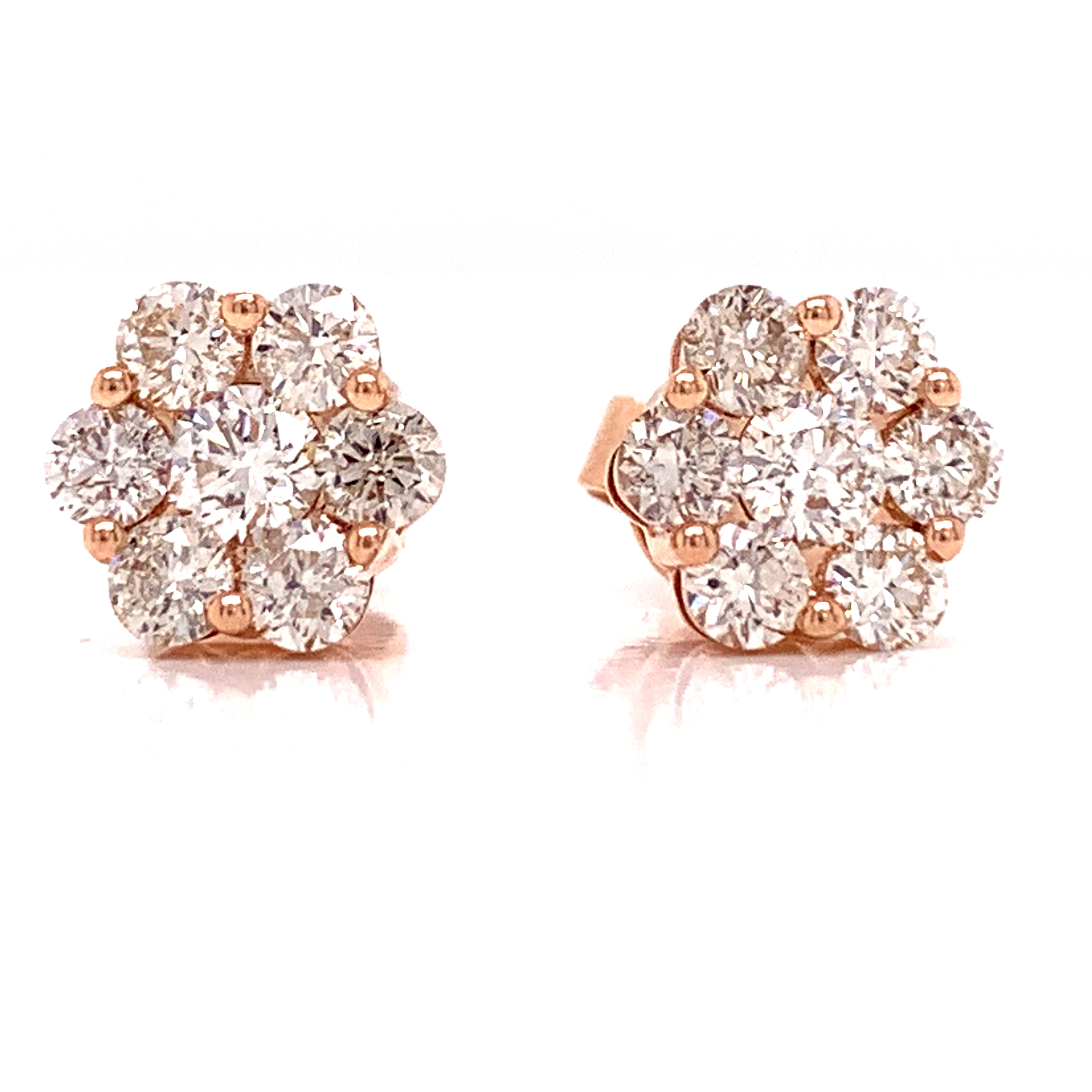 Maya Lianna Cluster Earrings, 14 Round Diamond 1.00 cttw, 14K Rose Gold 1.67g