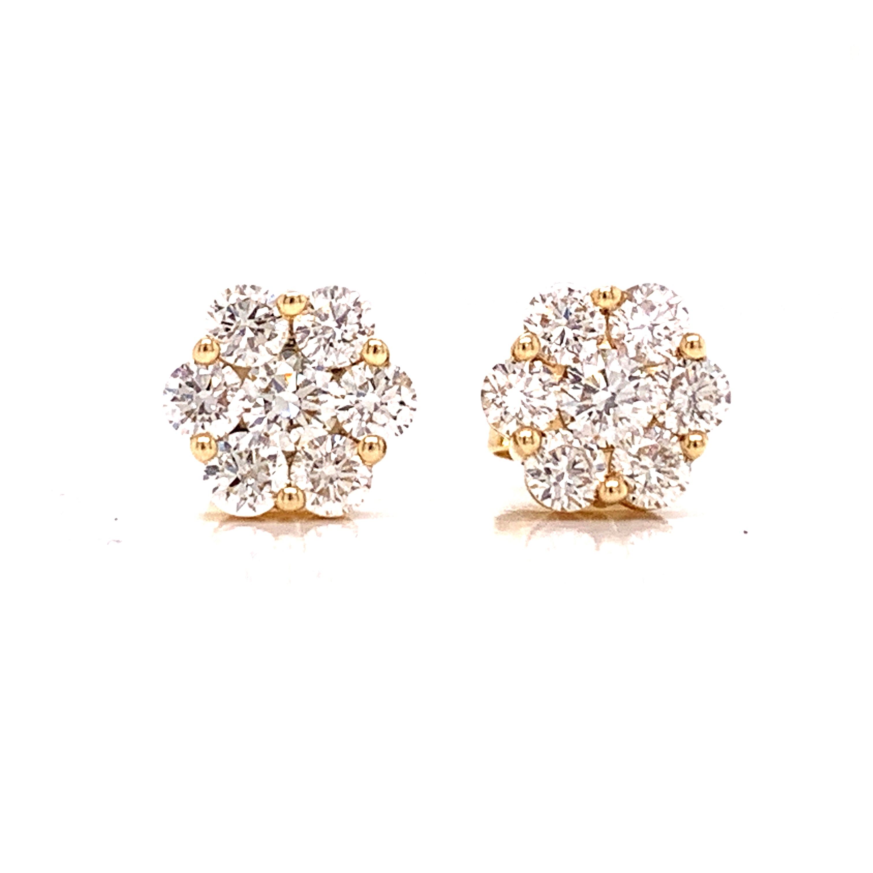 Maya Lianna Cluster Earrrings, 14 Round Diamond 1.00 cttw, 14K Yellow Gold