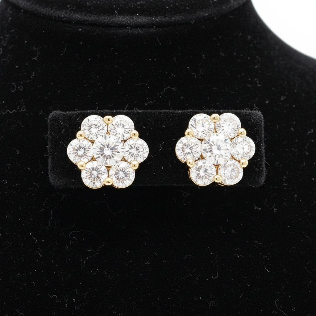 Maya Lianna Cluster Earrrings, 14 Round Diamond 1.00 cttw, 14K Yellow Gold 