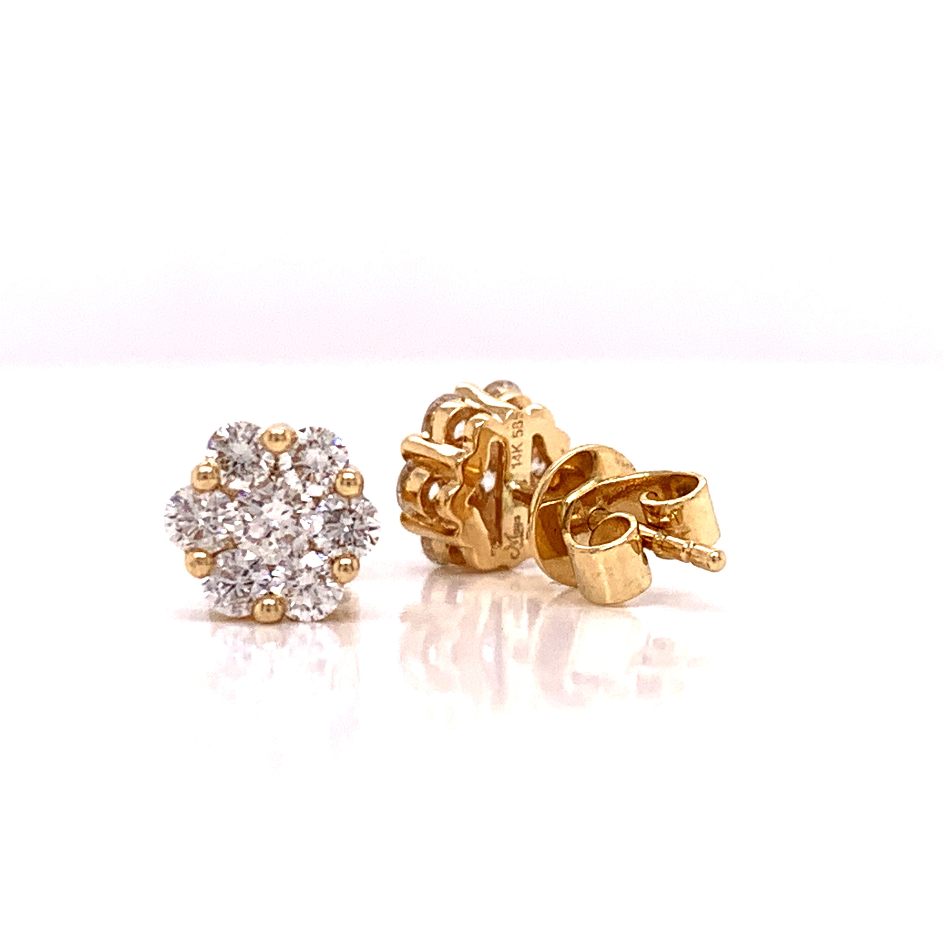 Maya Lianna Cluster Earrings, 14 Round Diamond 0.75 cttw, 14K Yellow Gold
