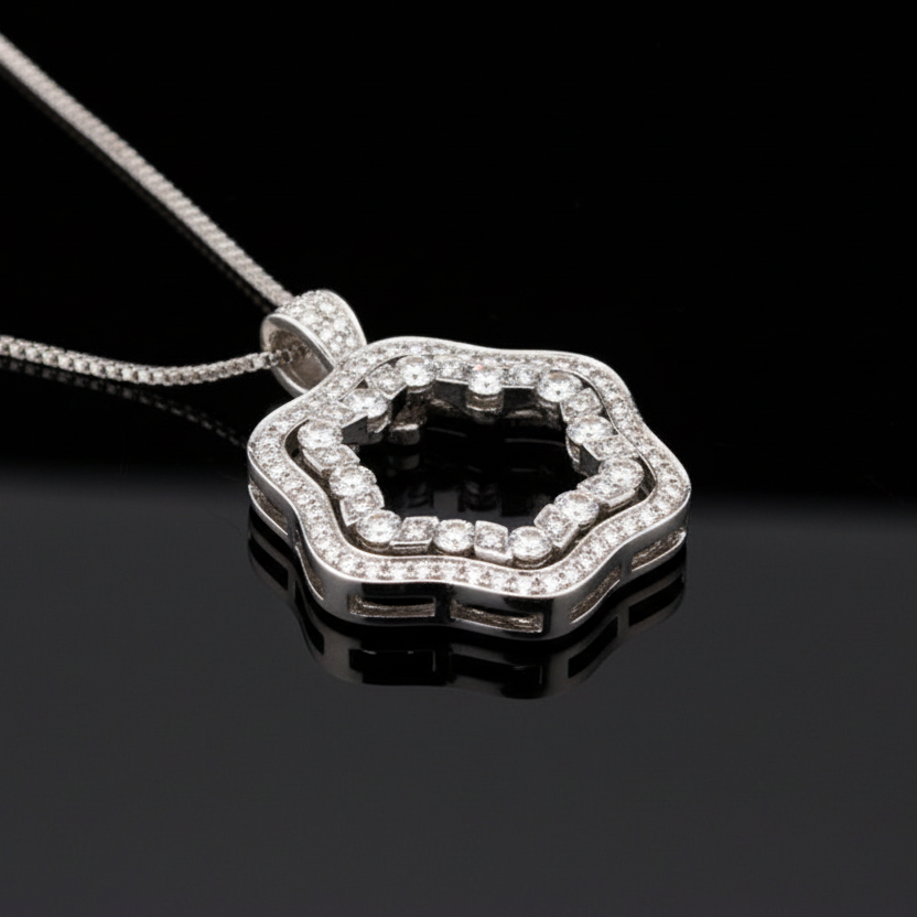 Damiani Pendant With Chain, Round Diamond 1.39 cttw, 18K White Gold 12.20g