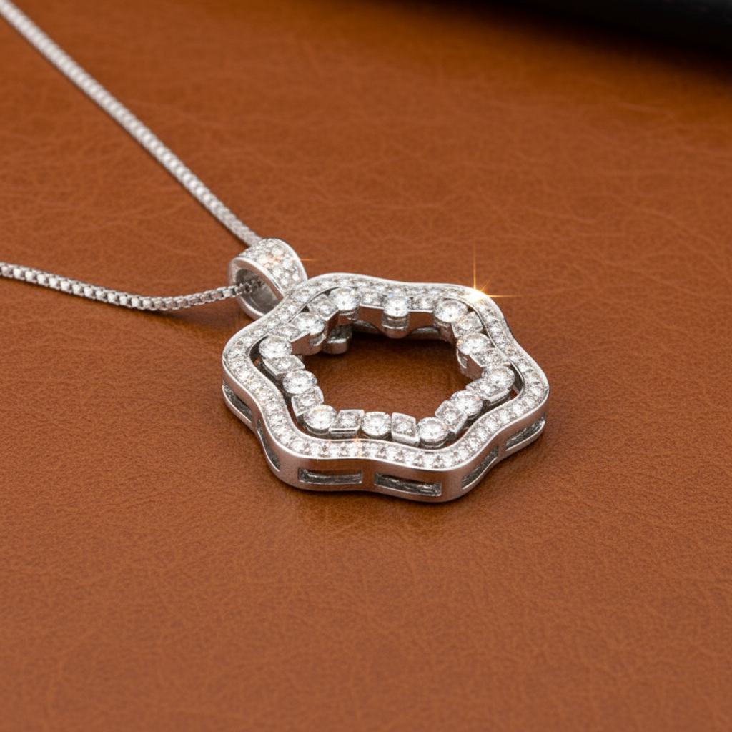 Damiani Pendant With Chain, Round Diamond 1.39 cttw, 18K White Gold 12.20g