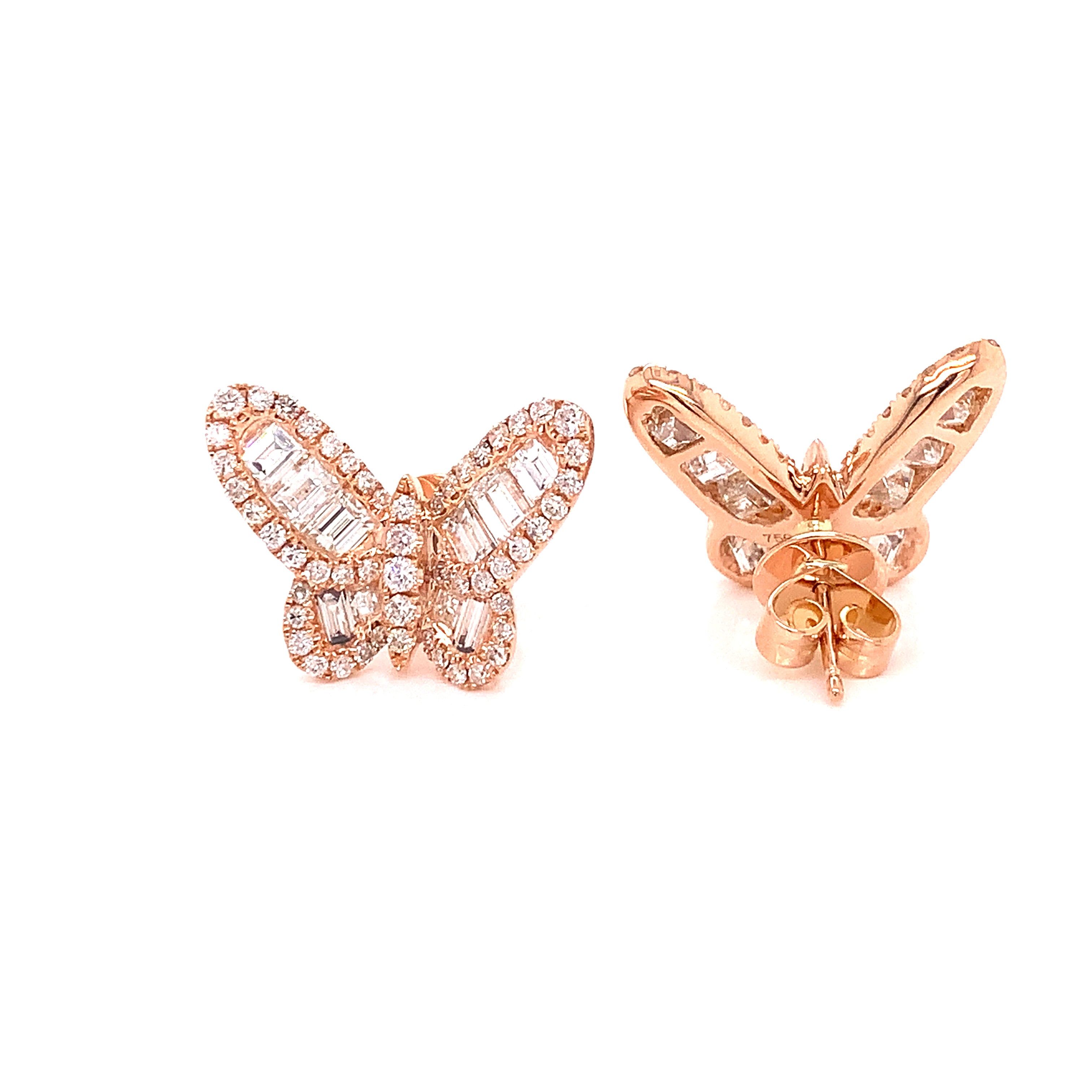 Fashionista Butterfly Earrings, Mixed Diamond 2.99 cttw, 18K Rose Gold 6.50g