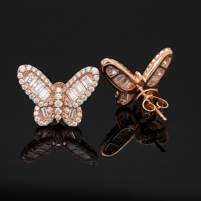 Fashionista Butterfly Earrings, Mixed Diamond 2.99 cttw, 18K Rose Gold 6.50g