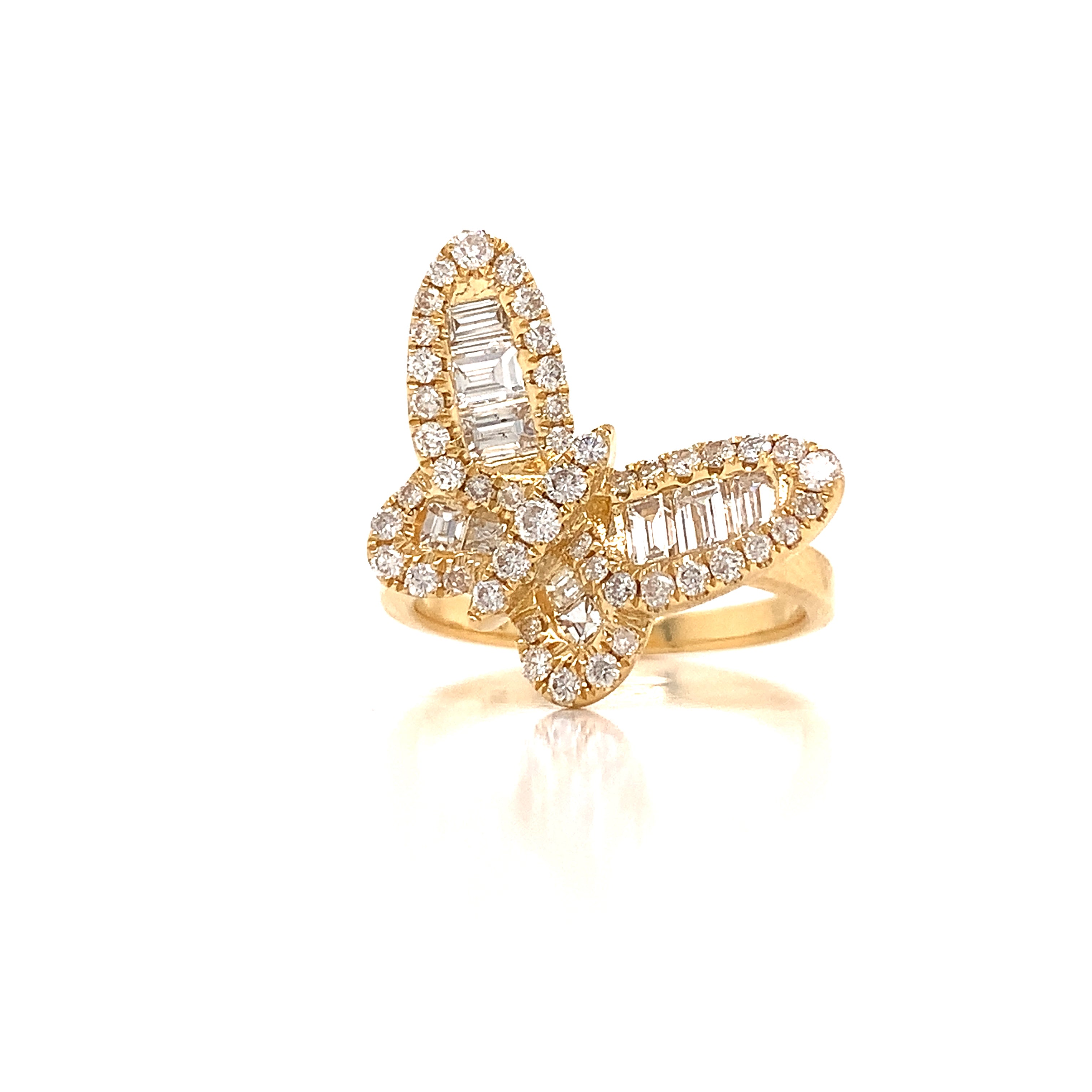 Fashionista Butterfly Ring, Mixed Diamond 1.33 cttw, 18K Yellow Gold 5.40g