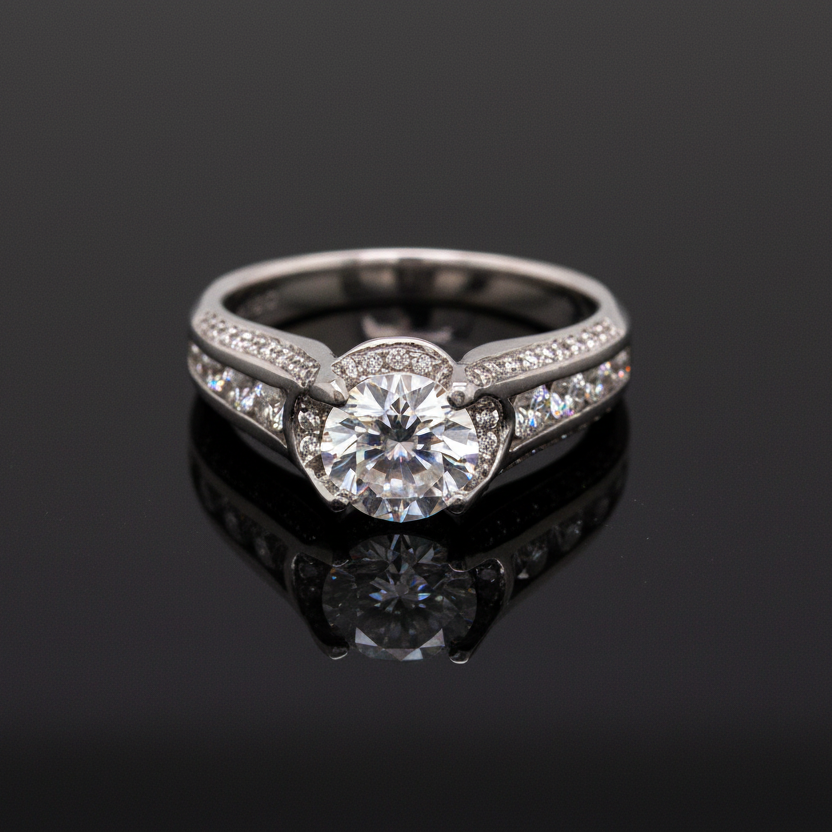 Verragio Semi Mount Ring, 1 Round Cubic Zirconia, Round Diamond 1.33 cttw, 18K White Gold 7.47g