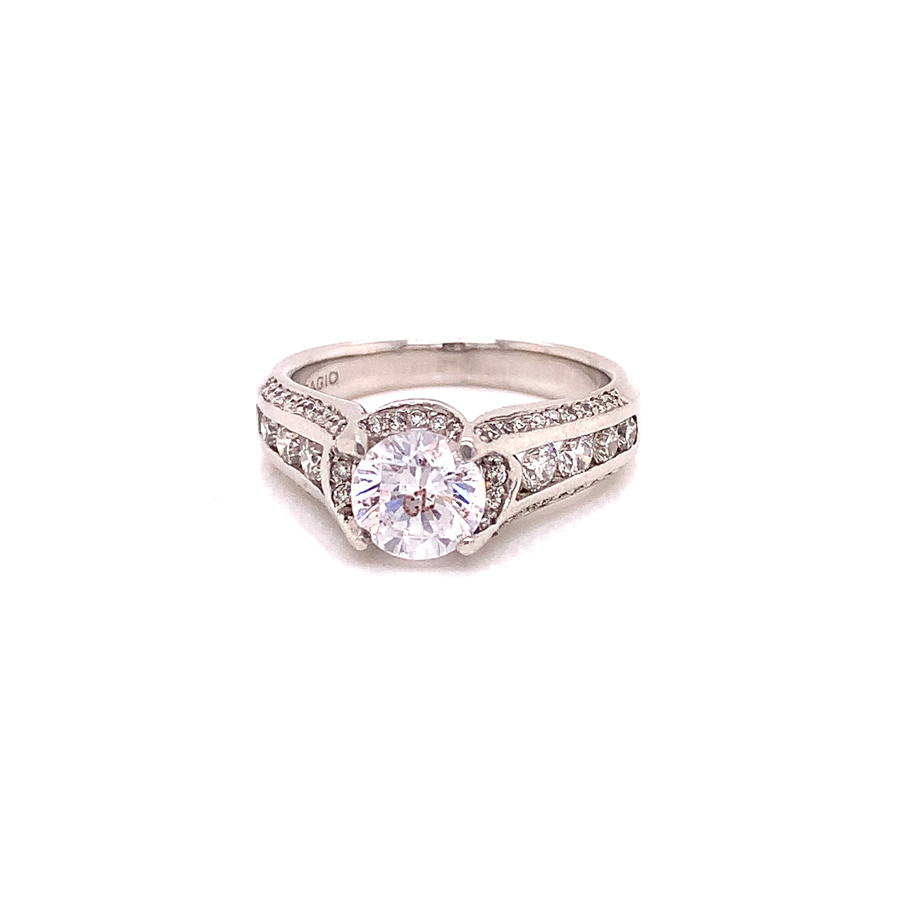 Verragio Semi Mount Ring, 1 Round Cubic Zirconia, Round Diamond 1.33 cttw, 18K White Gold 7.47g