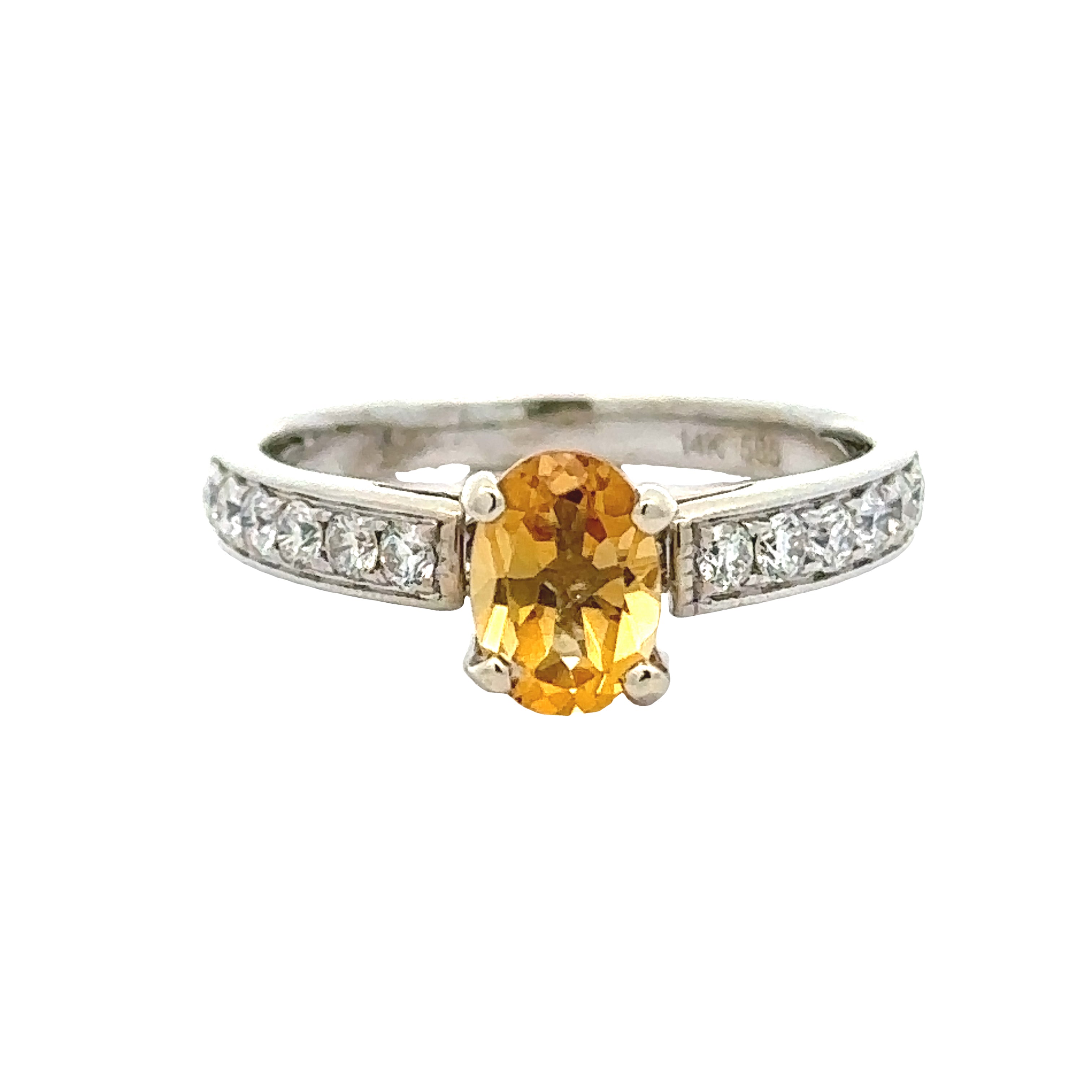 Maya Lianna Ring, 1 Oval Citrine 0.75 ct, Round Diamond 0.36 cttw  H-I SI1-SI2, 14K White Gold 2.88g