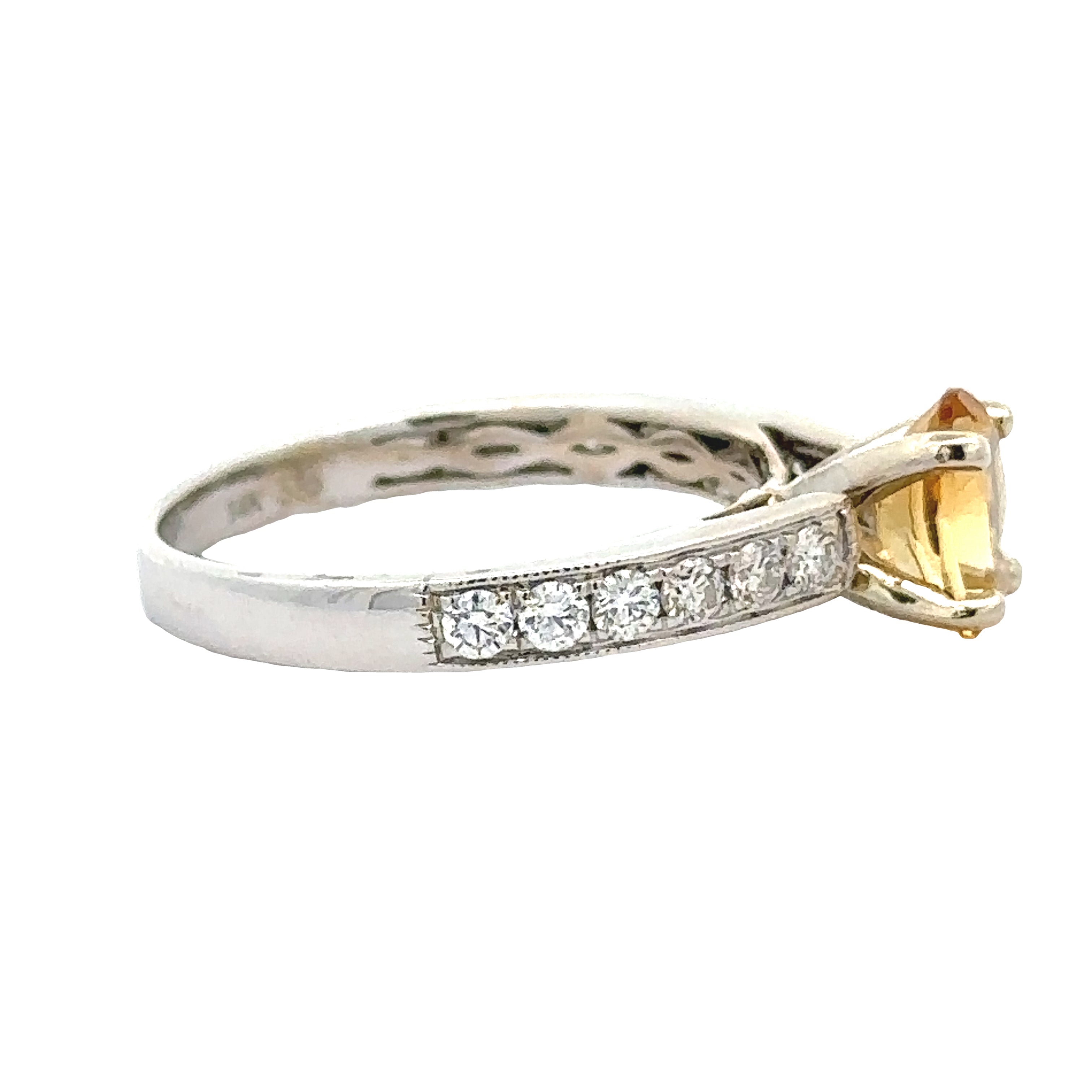 Maya Lianna Ring, 1 Oval Citrine 0.75 ct, Round Diamond 0.36 cttw  H-I SI1-SI2, 14K White Gold 2.88g