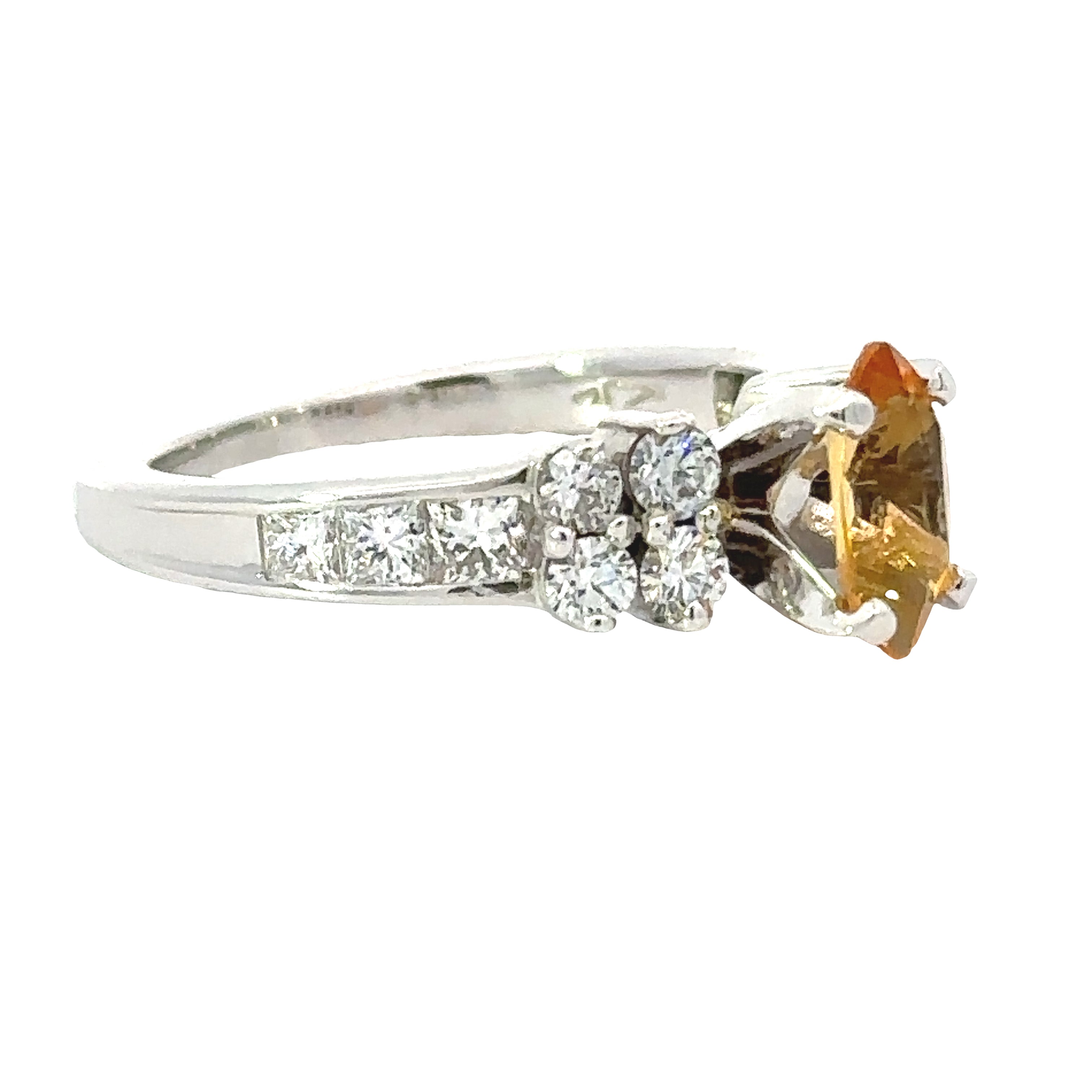 Uni Design Ring, 1 Marquise Cut Citrine 0.57 ct, 14 Round Diamond 1.00 cttw G-H VS2-SI1, 18K White Gold 5.30g
