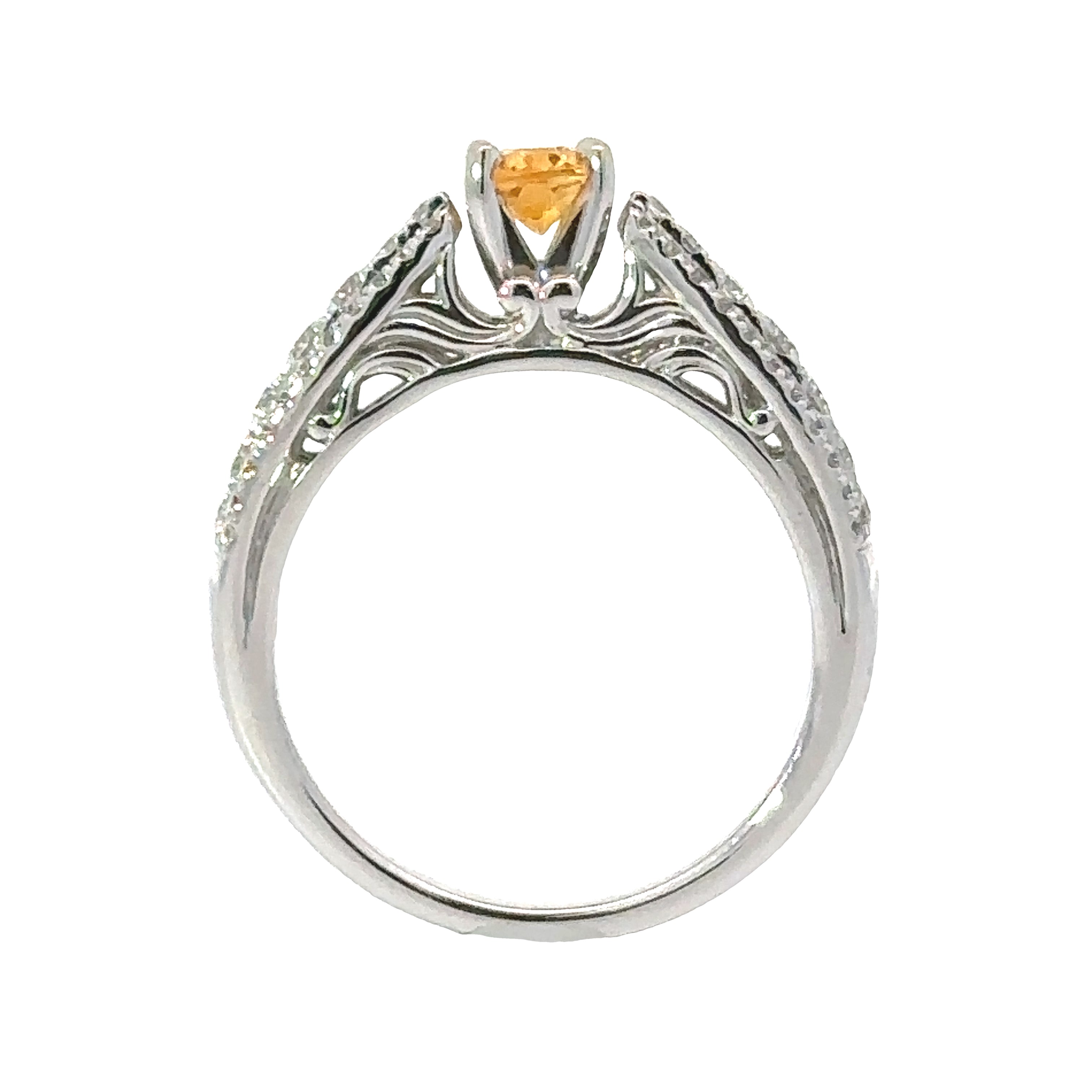  Ring, 1 Oval Citrine 0.41 ct, Round Diamond 0.63 cttw  G-H SI1-SI2, 14K White Gold 6.10g