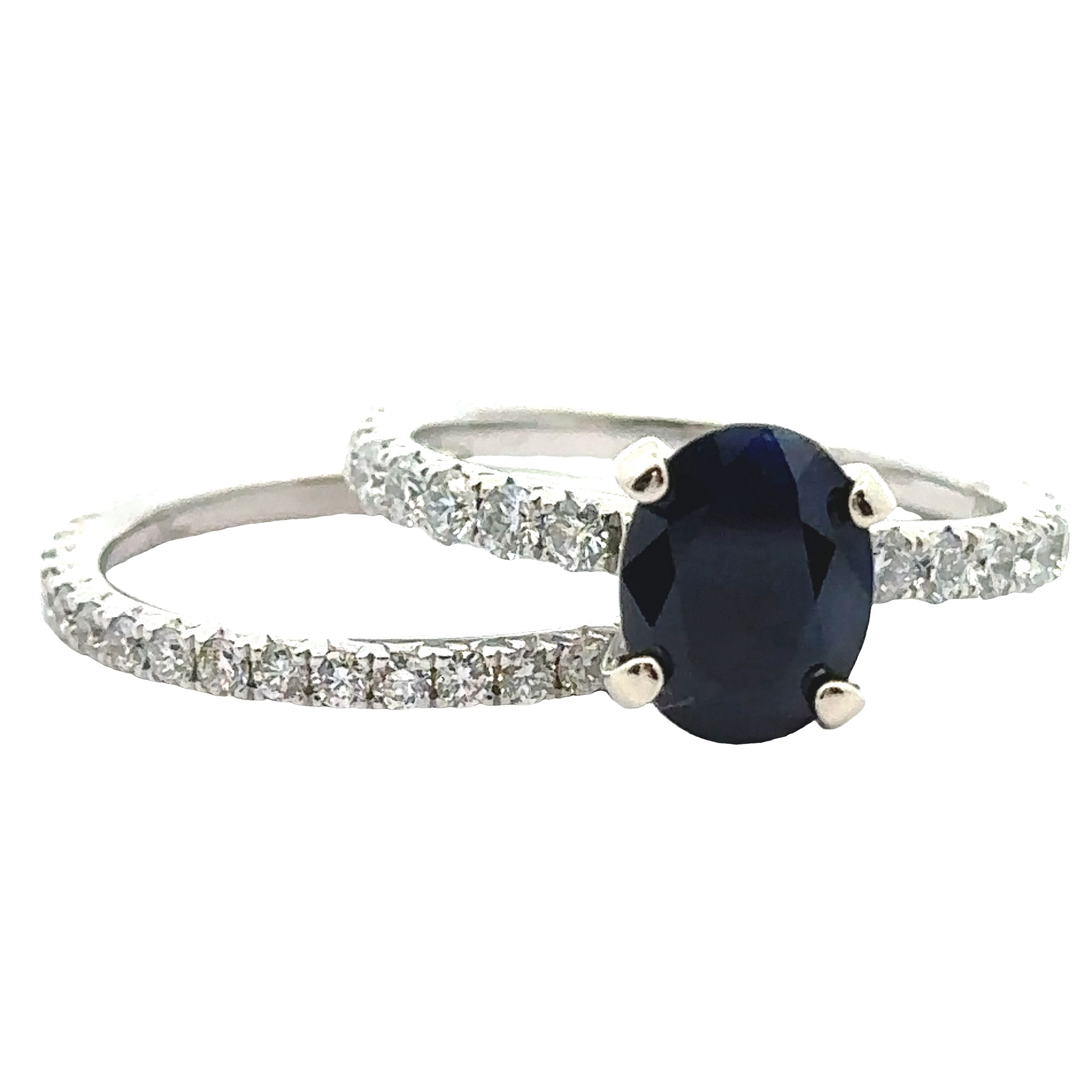 Maya Lianna Ring, 1 Oval Sapphire 1.97 ct, 38 Round Diamond 0.91 cttw  H-I SI1-SI2, 14K White Gold 4.19g