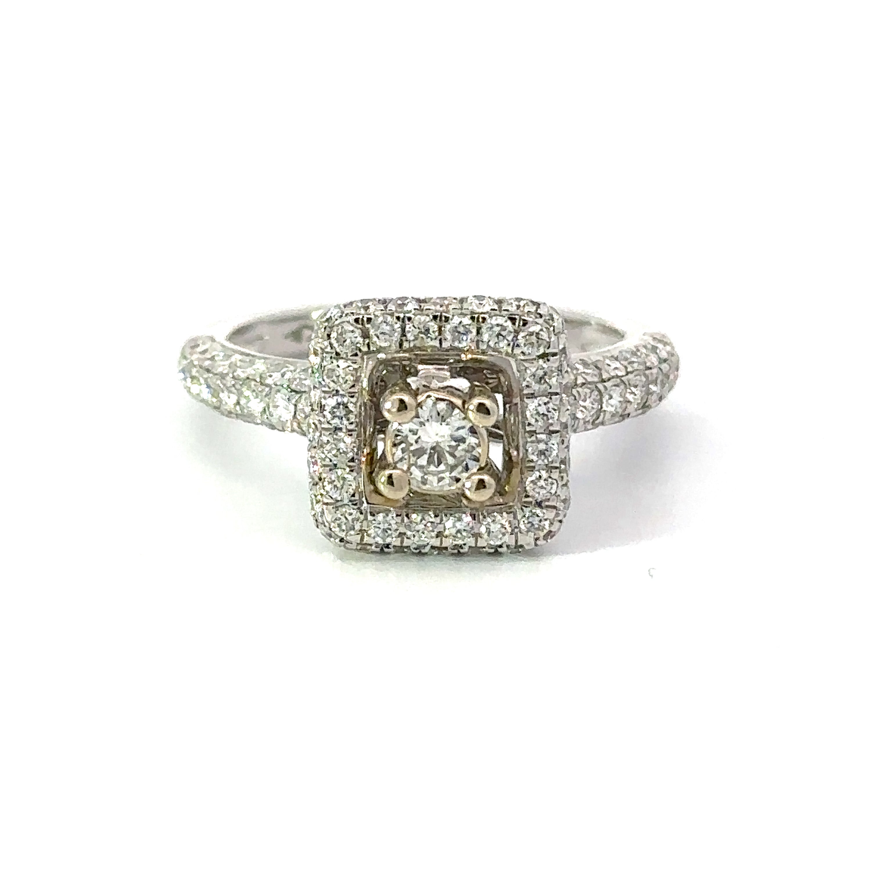  Ring, 1 Round Diamond 0.26 ct G-H SI1-SI2,  Round Diamond 1.08 cttw  G-I VS2-SI2, 14K White Gold 4.80g