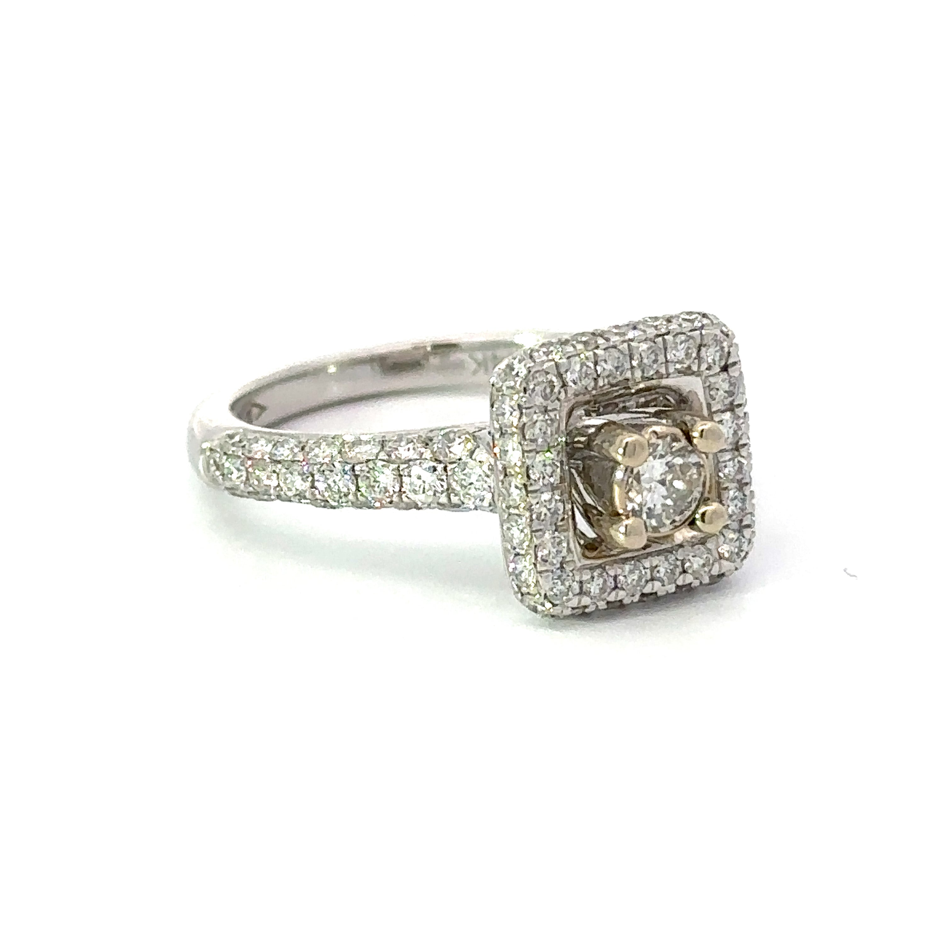  Ring, 1 Round Diamond 0.26 ct G-H SI1-SI2,  Round Diamond 1.08 cttw  G-I VS2-SI2, 14K White Gold 4.80g