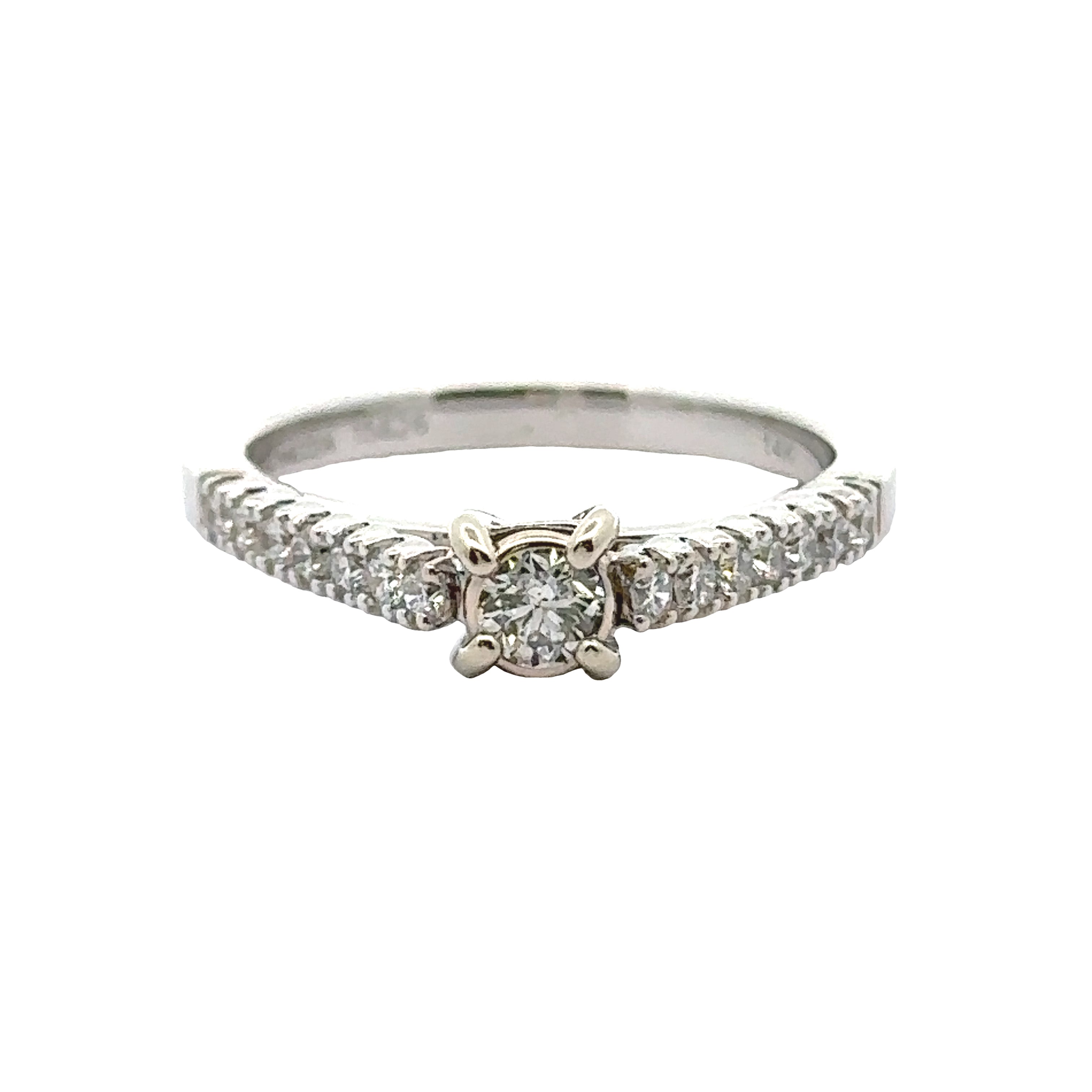 Carrizza Ring, 1 Round Diamond 0.26 ct G-H SI1-SI2, 14 Round Diamond 0.29ct  G-H SI1-SI2, 14K White Gold 3.37g