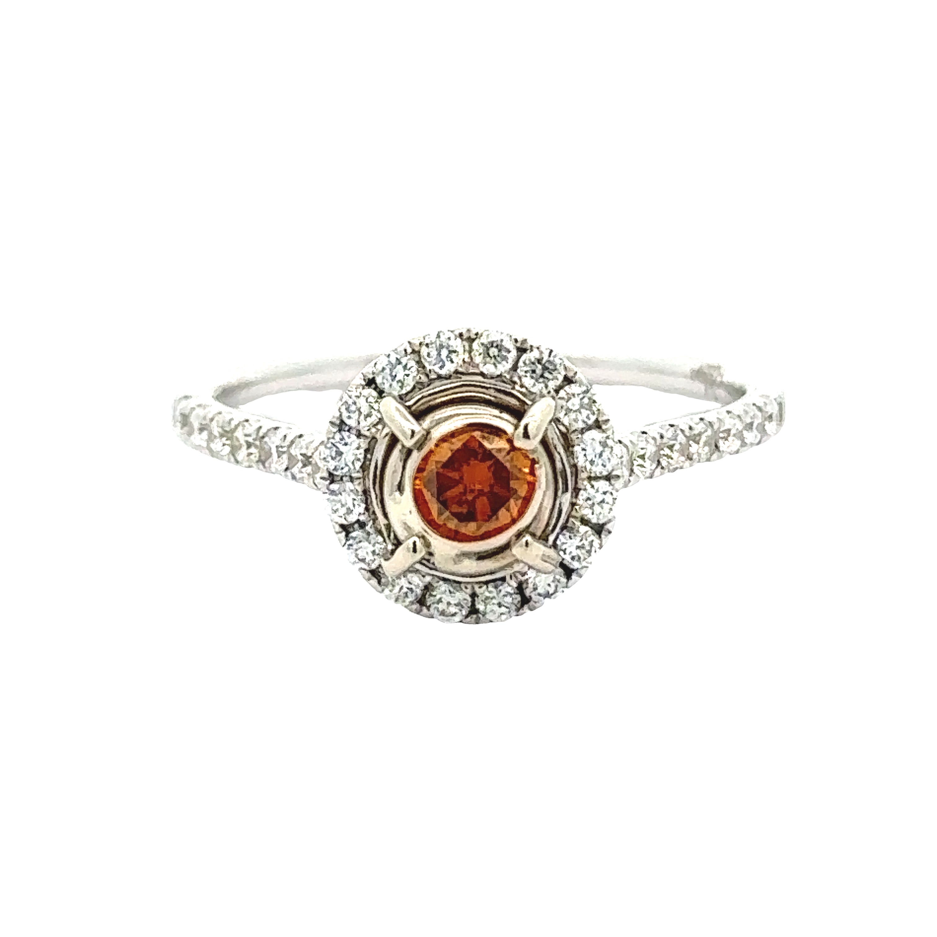 Maya Lianna Ring, 1 Round Fancy Natural Orange Diamond 0.27 ct VS2-SI1, Round Diamond 0.34 cttw  G-H SI1-SI2, 14K White Gold 1.89g