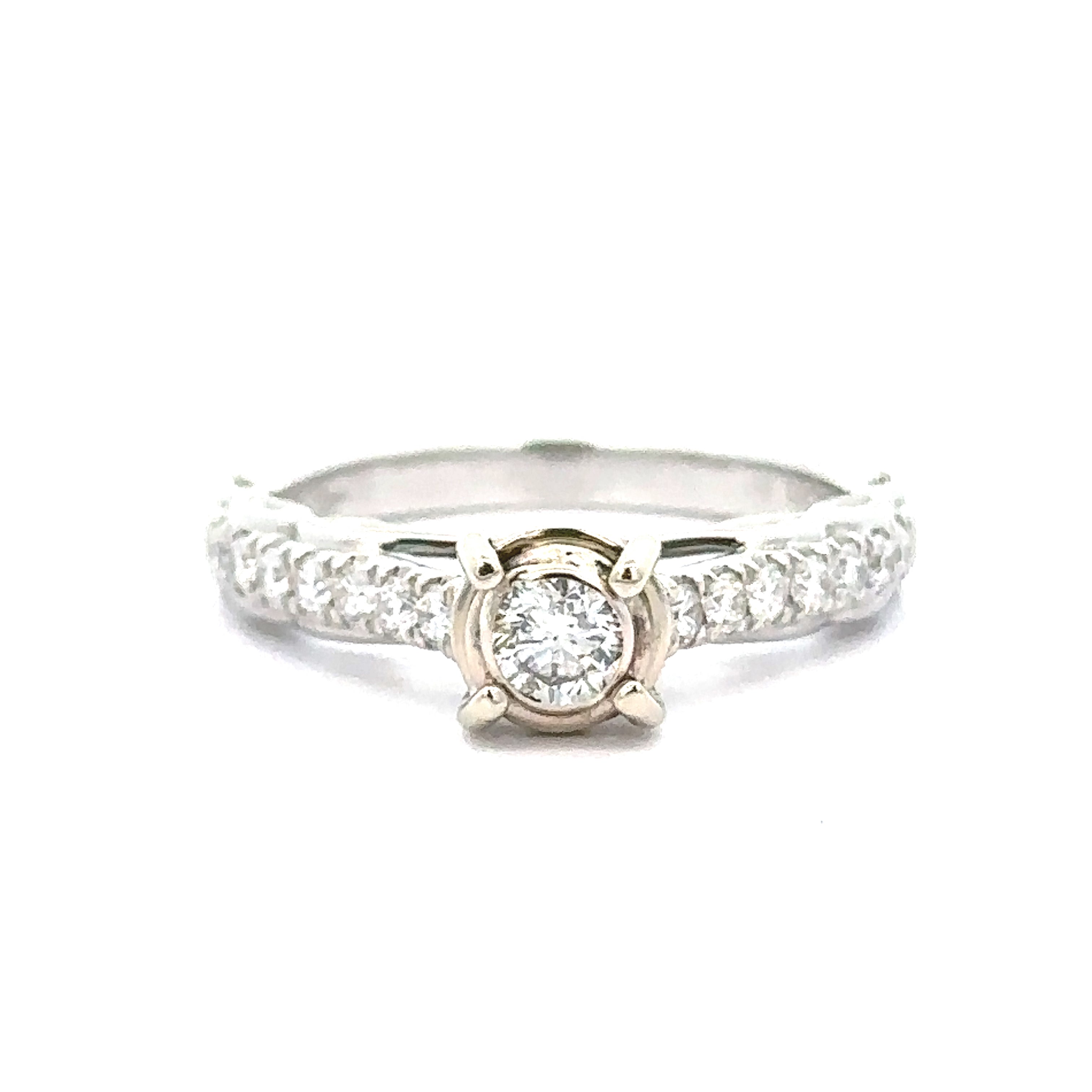 Maya Lianna Ring, 1 Round Diamond 0.25 ct G-H SI1-SI2, 14 Round Diamond 0.30 cttw  G-H SI1-SI2, 14K White Gold 2.90g