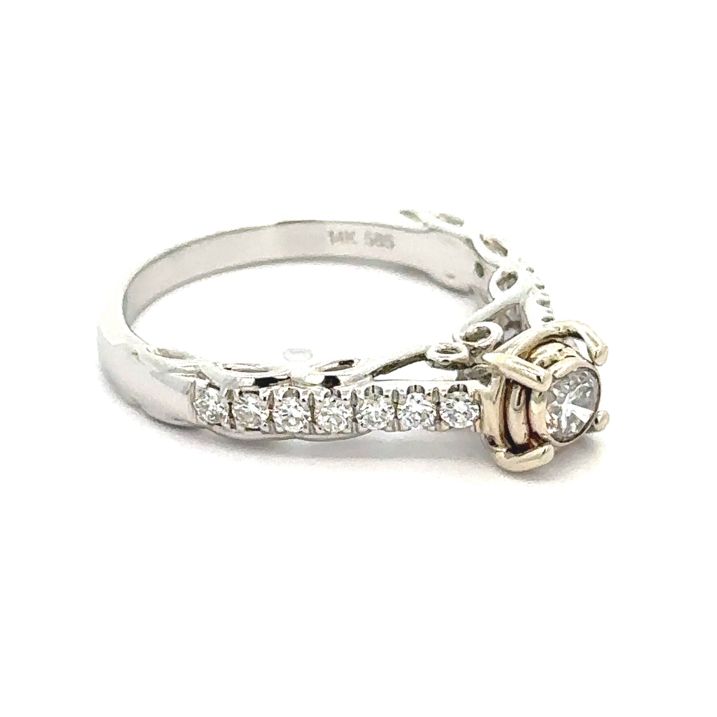 Maya Lianna Ring, 1 Round Diamond 0.25 ct G-H SI1-SI2, 14 Round Diamond 0.30 cttw  G-H SI1-SI2, 14K White Gold 2.90g
