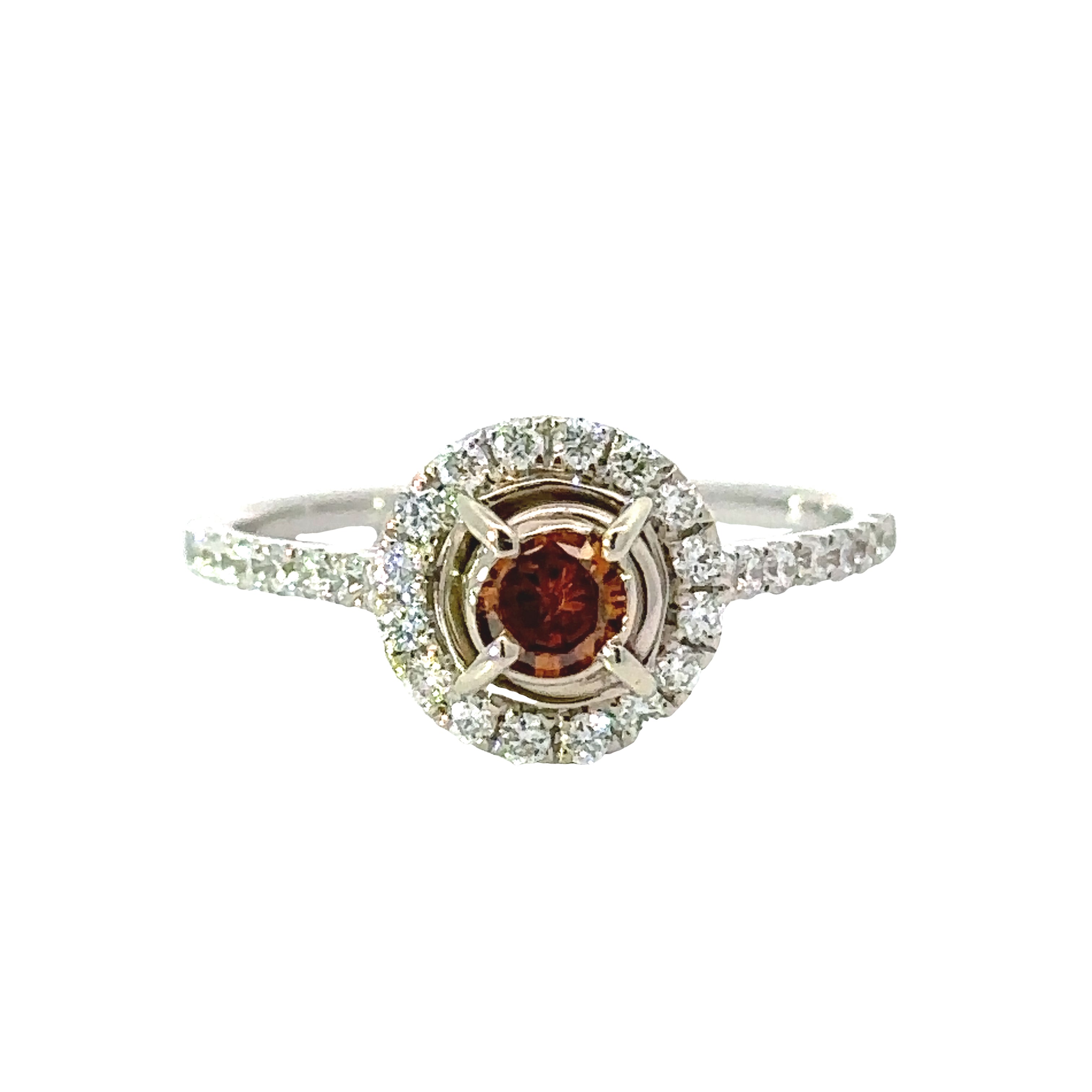 Maya Lianna Ring, 1 Round Natural Fancy Orange Diamond 0.25 ct VS2-SI1,  Round Diamond 0.34ct  G-H SI1-SI2, 14K White Gold 1.89g