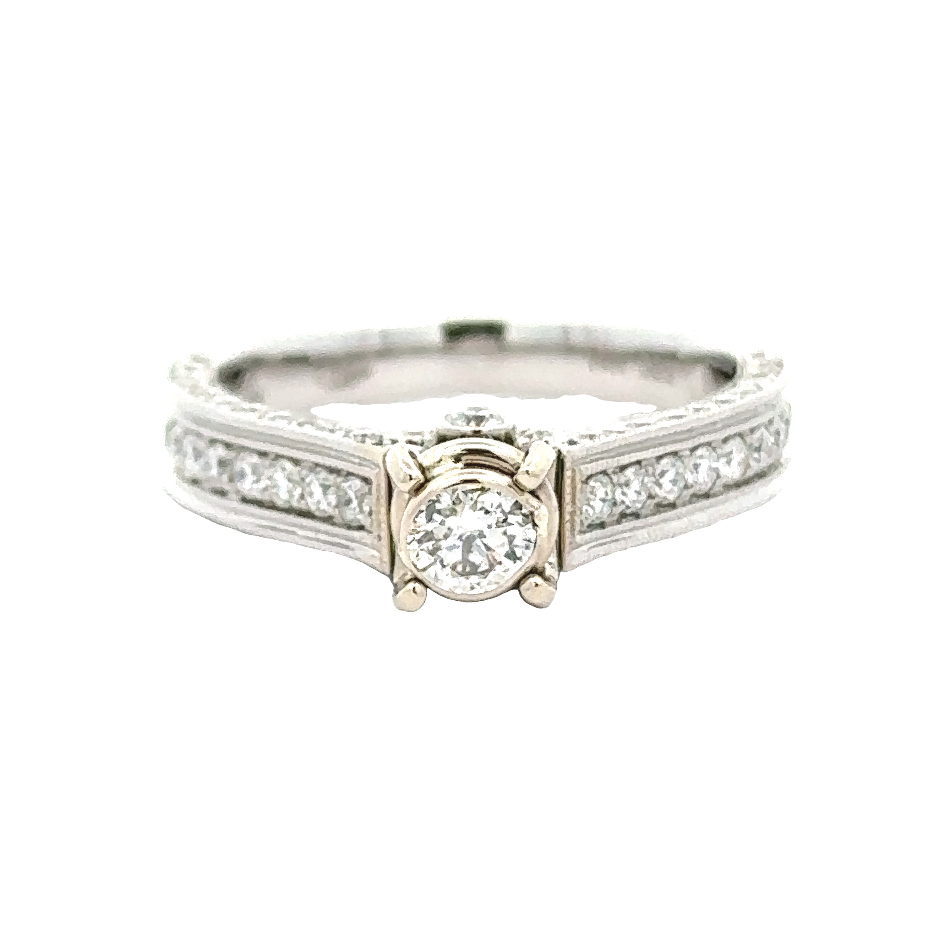 Maya Lianna Ring, 1 Round Diamond 0.25 ct G-H SI1-SI2, 64 Round Diamond 0.72 cttw G-H SI1-SI2,  14K White Gold 3.78g