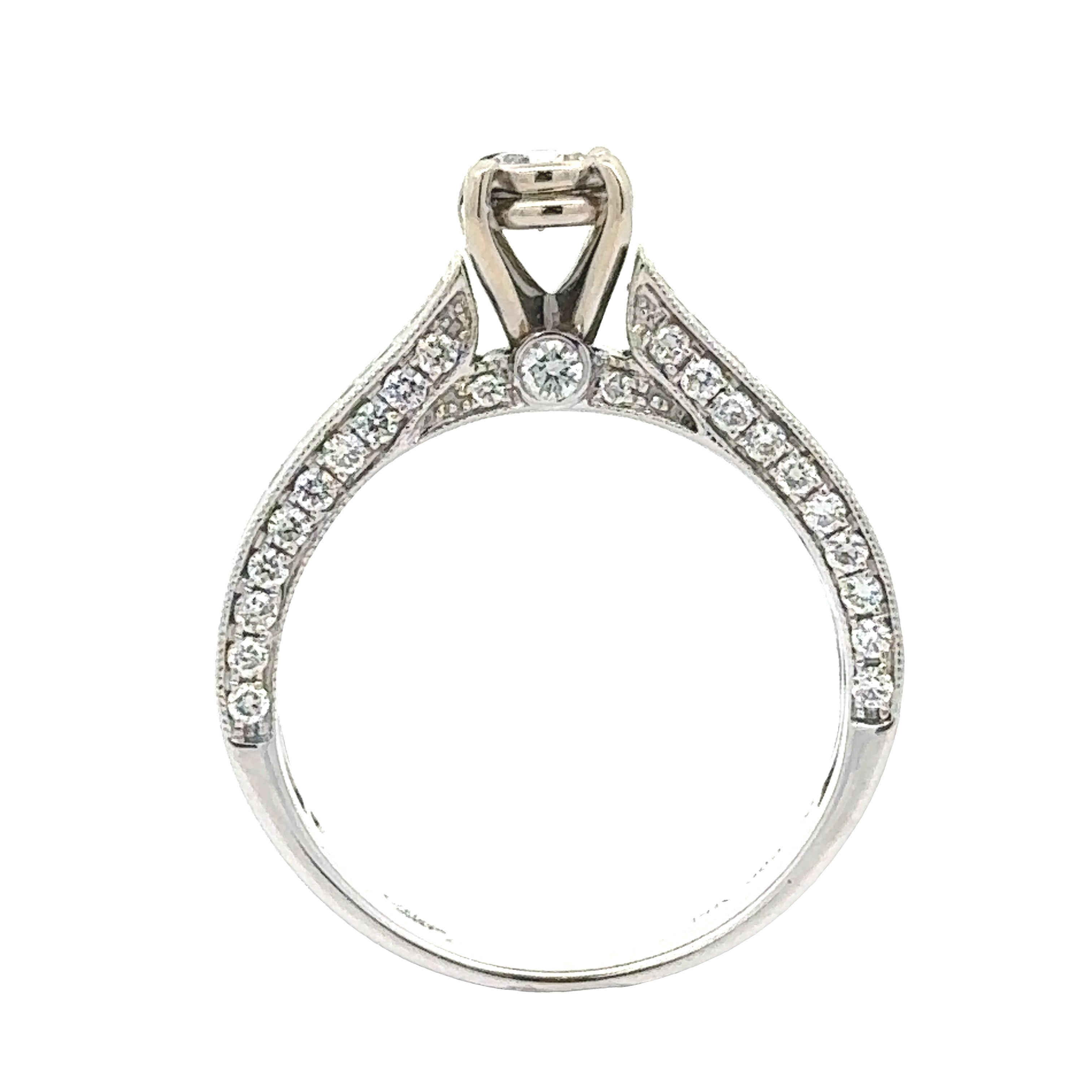 Maya Lianna Ring, 1 Round Diamond 0.25 ct G-H SI1-SI2, 64 Round Diamond 0.72 cttw G-H SI1-SI2,  14K White Gold 3.78g