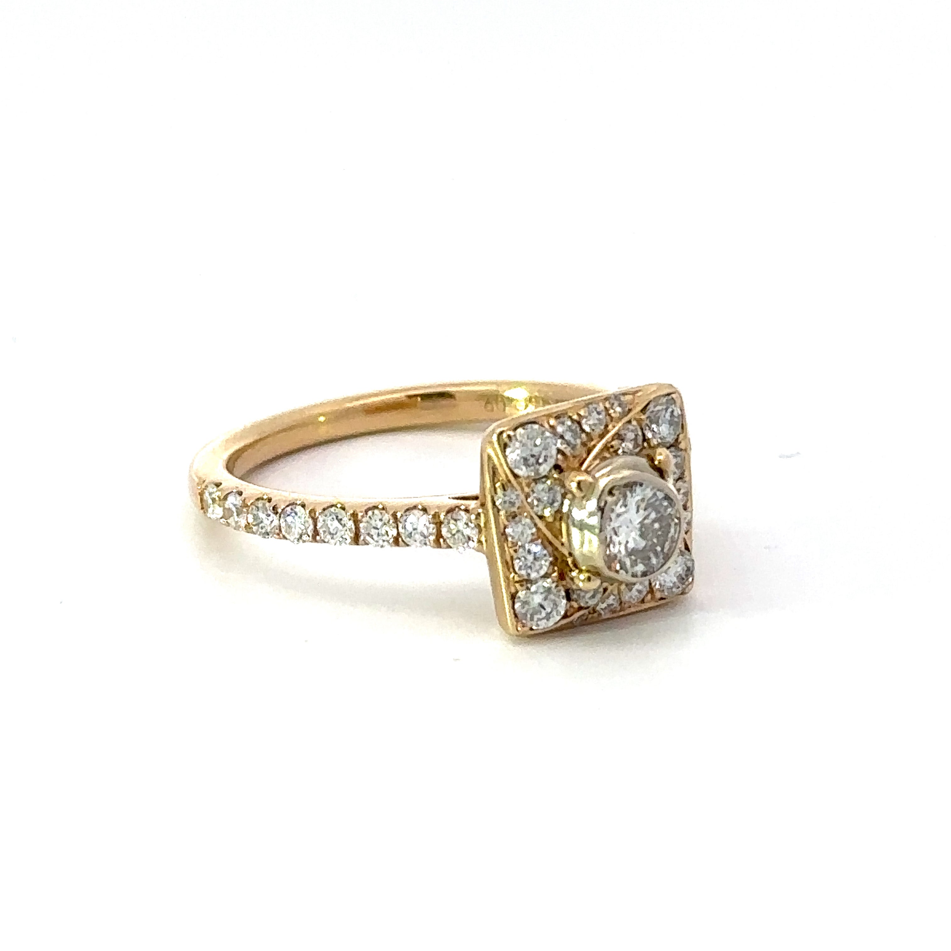 Leo Schachter Ring, 1 Round Diamond 0.25 ct  G-H SI1-SI2,  Round Diamond 0.50 cttw H-I SI1-I2, 14K White/Yellow Gold 3.84g