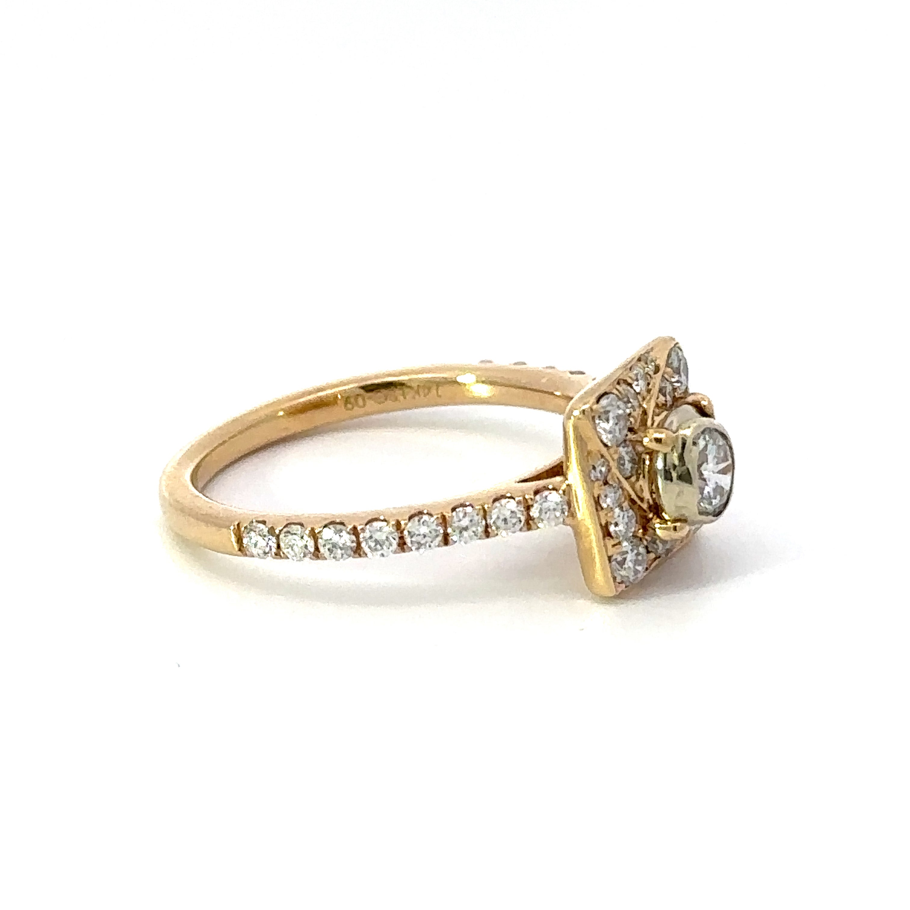 Leo Schachter Ring, 1 Round Diamond 0.25 ct  G-H SI1-SI2,  Round Diamond 0.50 cttw H-I SI1-I2, 14K White/Yellow Gold 3.84g