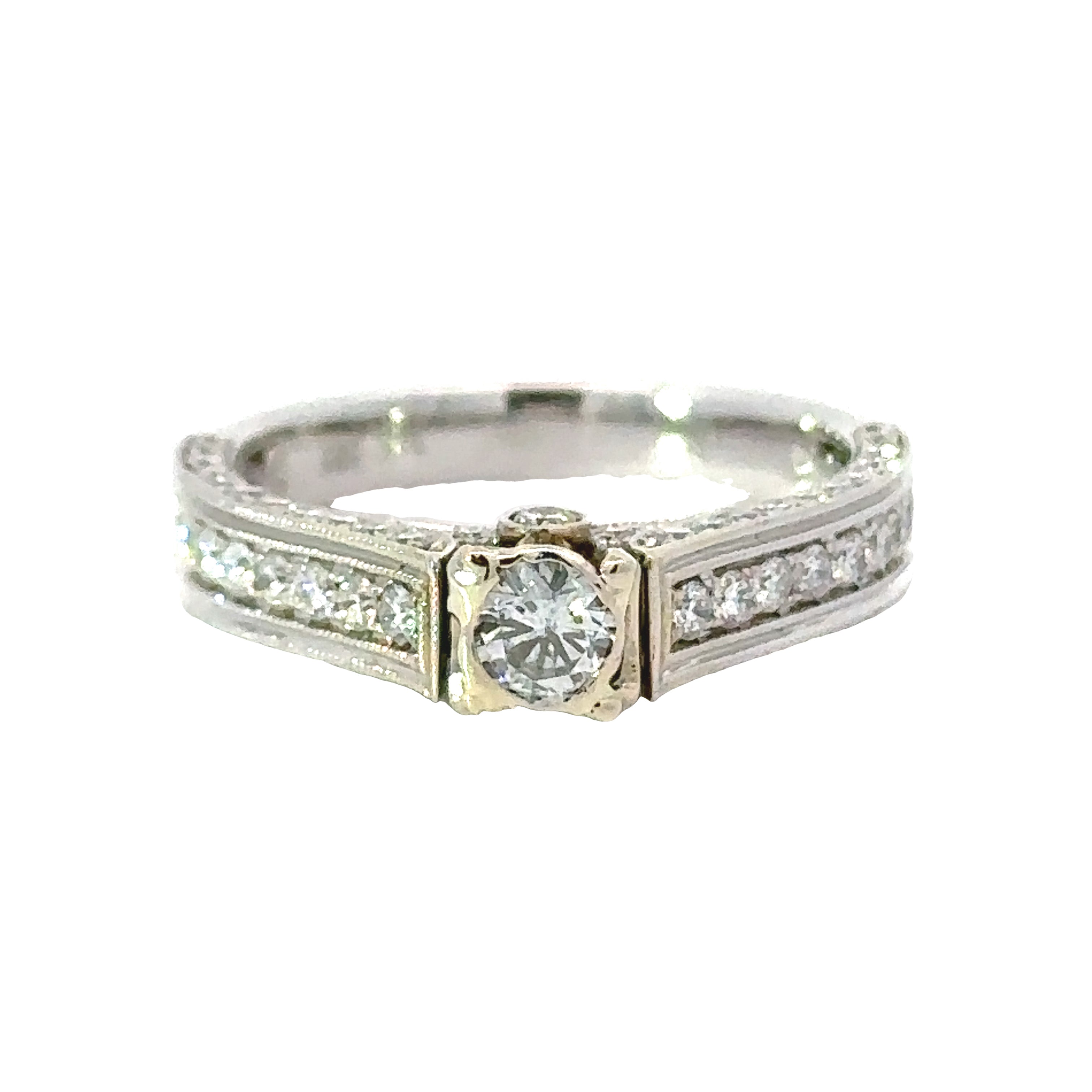 Maya Lianna Ring, 1 Round Diamond 0.25 ct G-H SI1-SI2, 64 Round Diamond 0.72 cttw  G-H SI1-SI2, 14K White Gold 3.78g