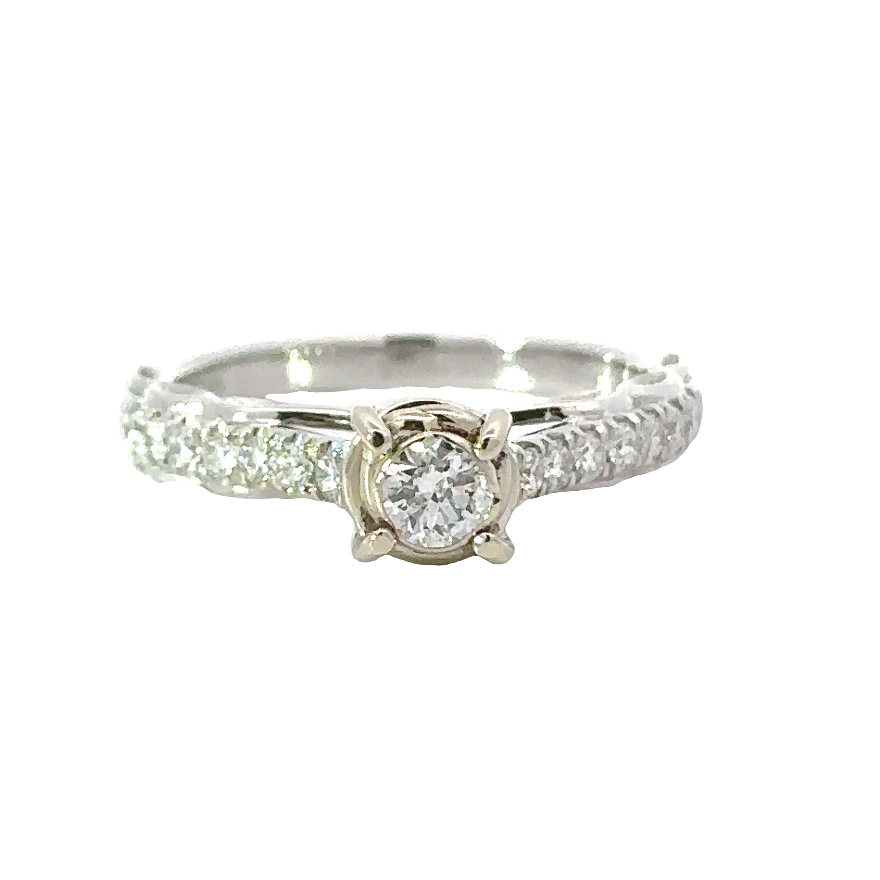 Maya Lianna Ring, 1 Round Diamond 0.25 ct G-H SI1-SI2, 14 Round Diamond 0.30 cttw  G-H SI1-SI2,  14K White Gold 2.90g