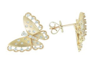 Effy Butterfly Earrings, 60 Round Diamond 0.64cttw  H1  SI1 SI2 14K Yellow Gold