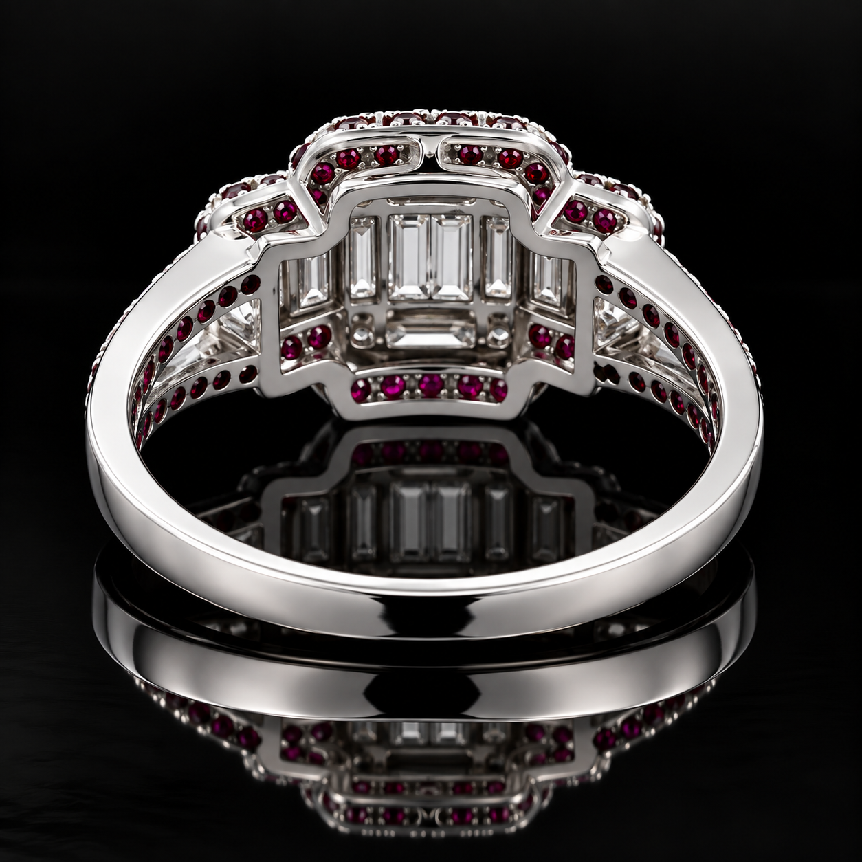 Estate Ring, Mixed Cut Diamond 0.50 cttw  G-H VS1-SI1, Ruby Round 0.70 cttw  18K White Gold 4.16g. All Weights Estimated.