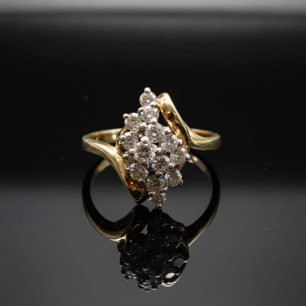 Estate Ring 15 Round Brilliant Cut Diamond 1.00cttw  H-J SI1-SI2 14K White/Yellow Gold 4.77g. All Weights Estimated.