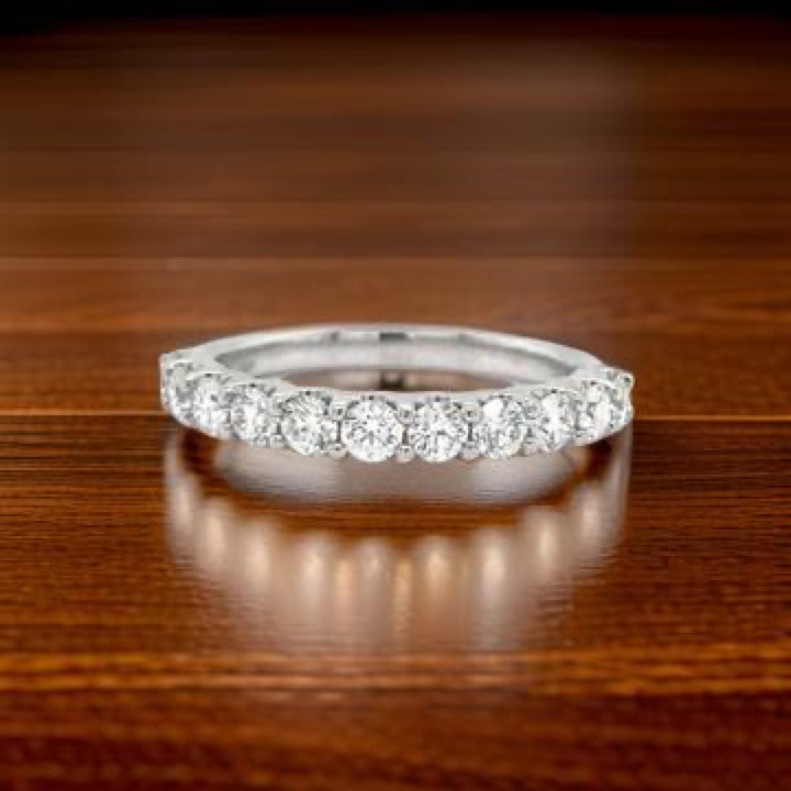 Maya Lianna Anniversary Band Ring, 11 Round Diamond 0.74 cttw H-I SI1-SI2, 14K White Gold 2.38g