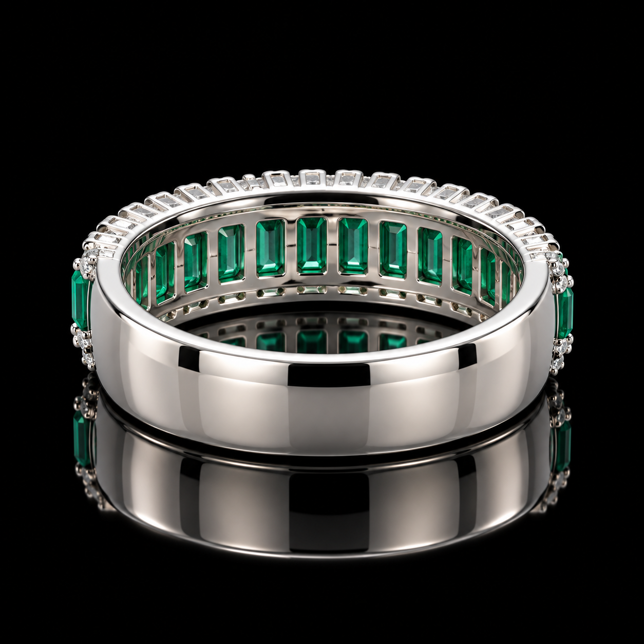 Estate Ring, 34 Round Brilliant Cut Diamond 0.60 cttw  G-H VS1-SI1,17 Emerald Emerald Cut 1.00 cttw  18K White Gold 5.25g. All Weights Estimated.