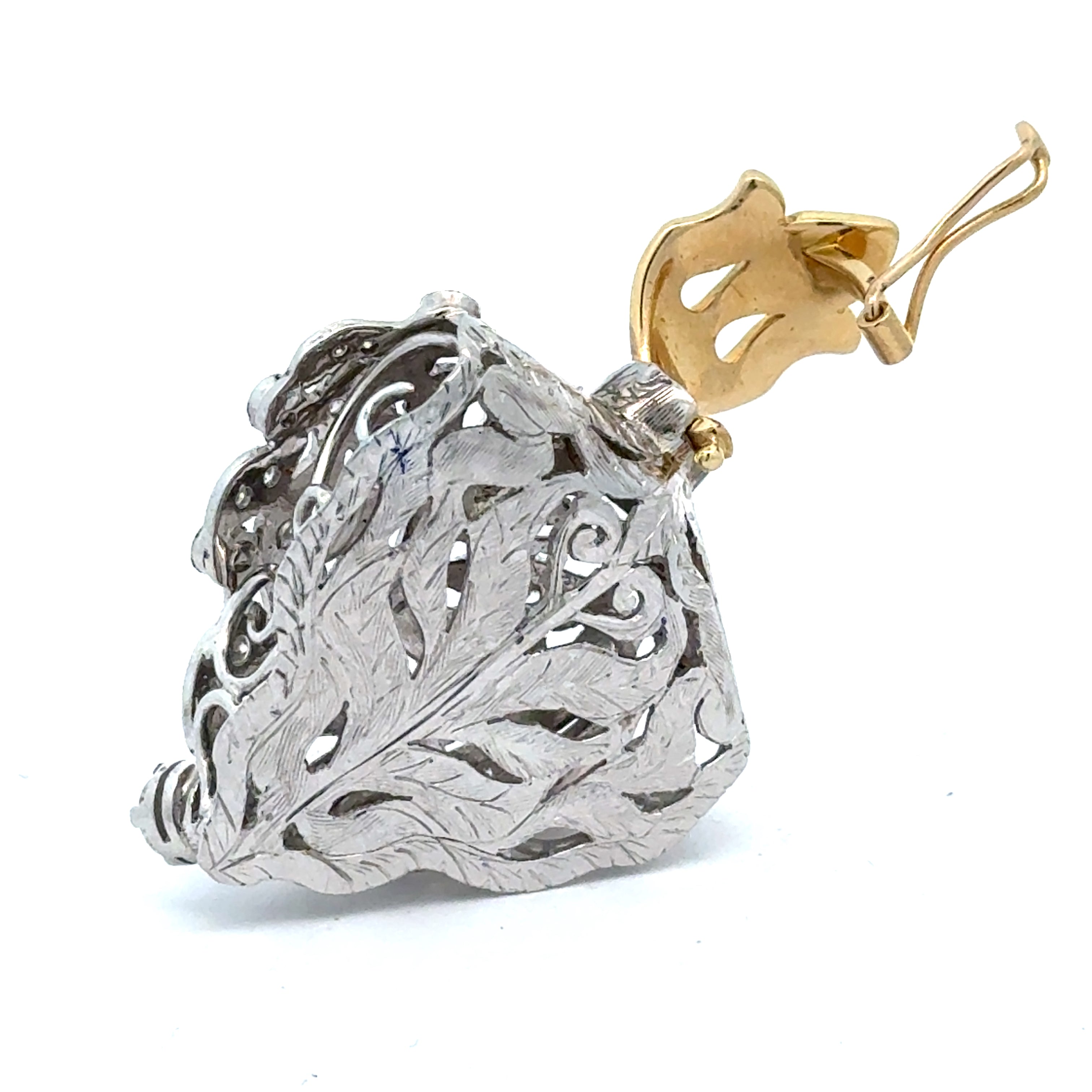 Estate Pendant, Round Brilliant Cut Diamond 3.25 cttw  G-H VVS1-VS1,1 Cultured Pearl White Fine 18K White/Yellow Gold 24.60g. All Weights Estimated.