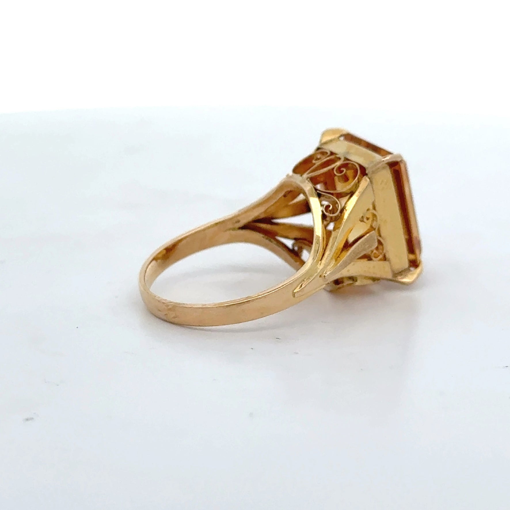 Estate Ring1 Citrine Emerald Cut 5.50 ct  18K Yellow Gold 6.37g. All Weights Estimated.