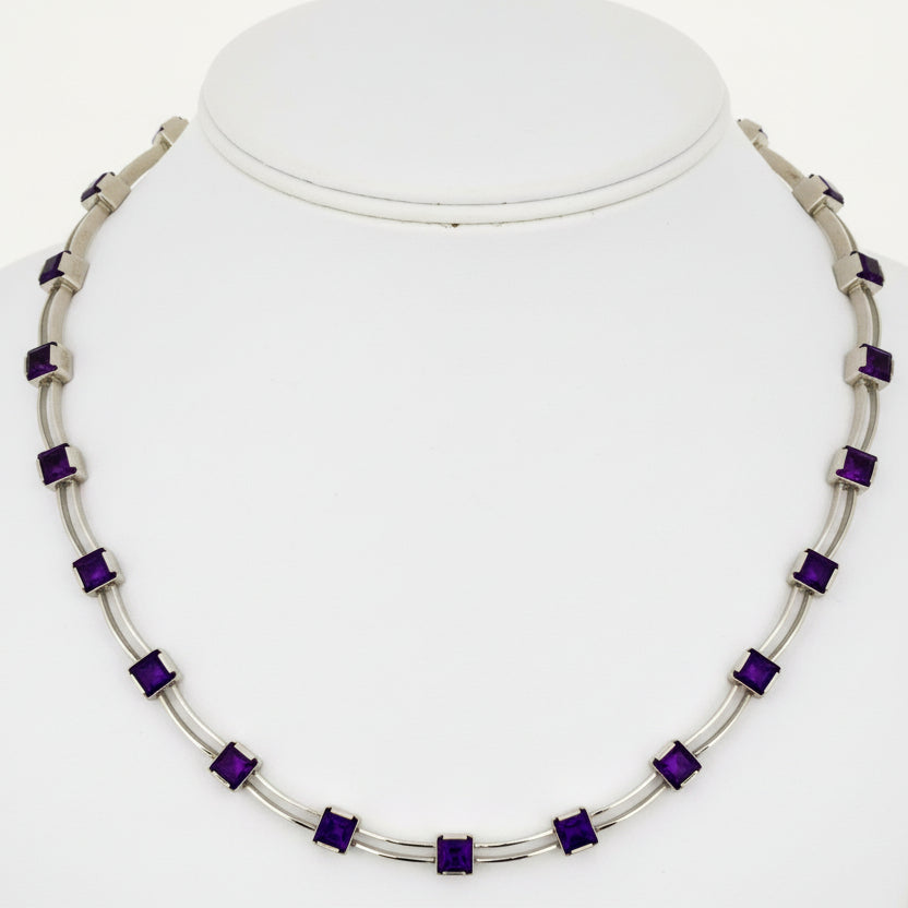 Estate Necklace, 20 Amethyst Princess Cut 20.00cttw, 18K Yellow Gold 50.40g. All Weights Estimated.